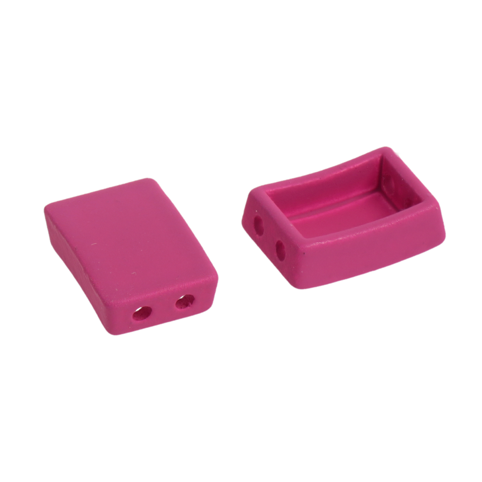 two hole joint bead rubber effect fuchsia rectangle 12x8mm | 2pc