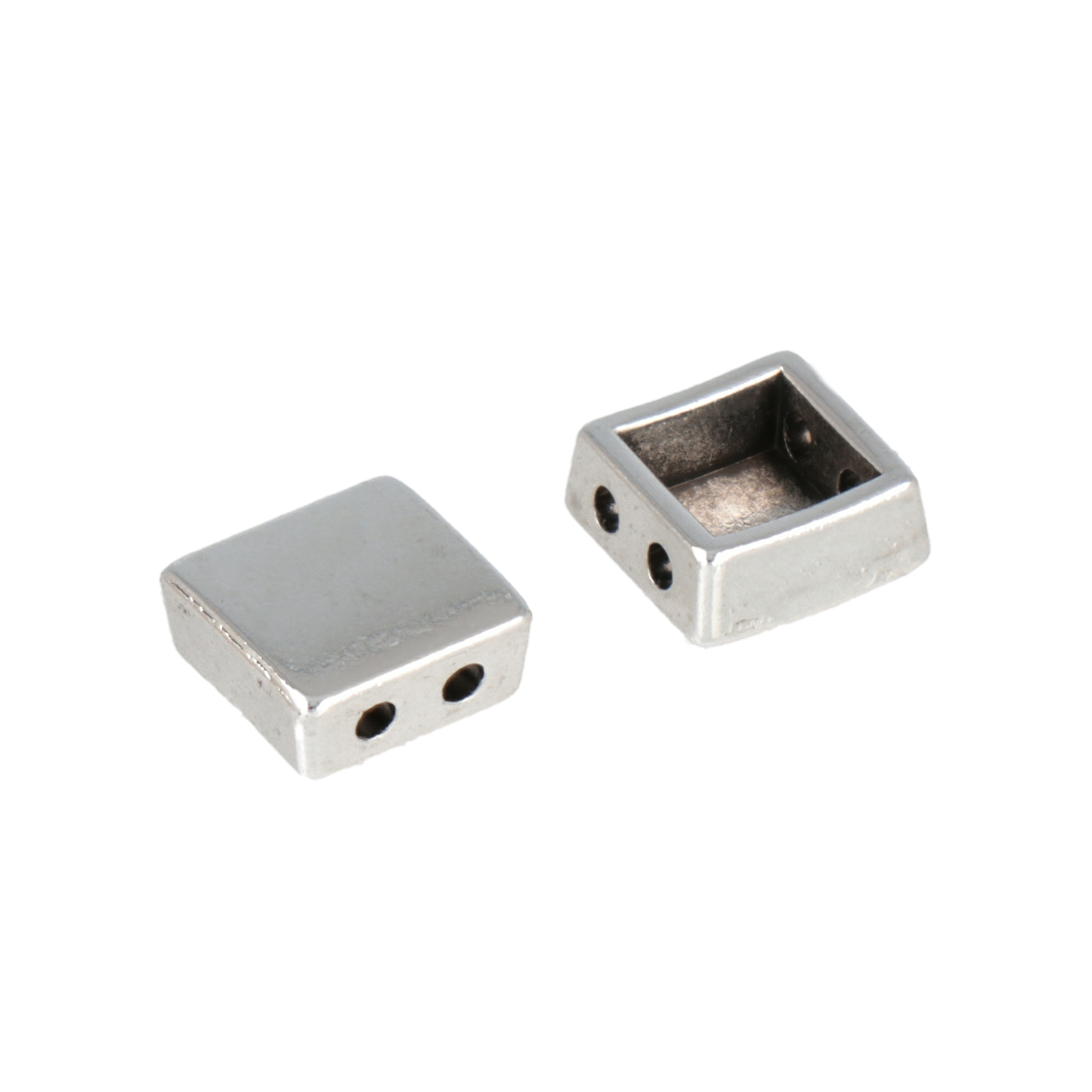 two hole joint bead antique silver plated square 8mm | 2pc