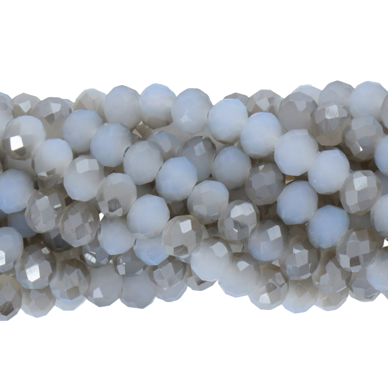 opaque white/antique silver chinese crystal faceted roundelle 6x4mm | 1 strand
