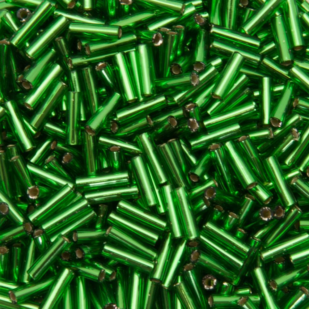 bugle miyuki beads 6mm - silver-lined green (65) | 10gr