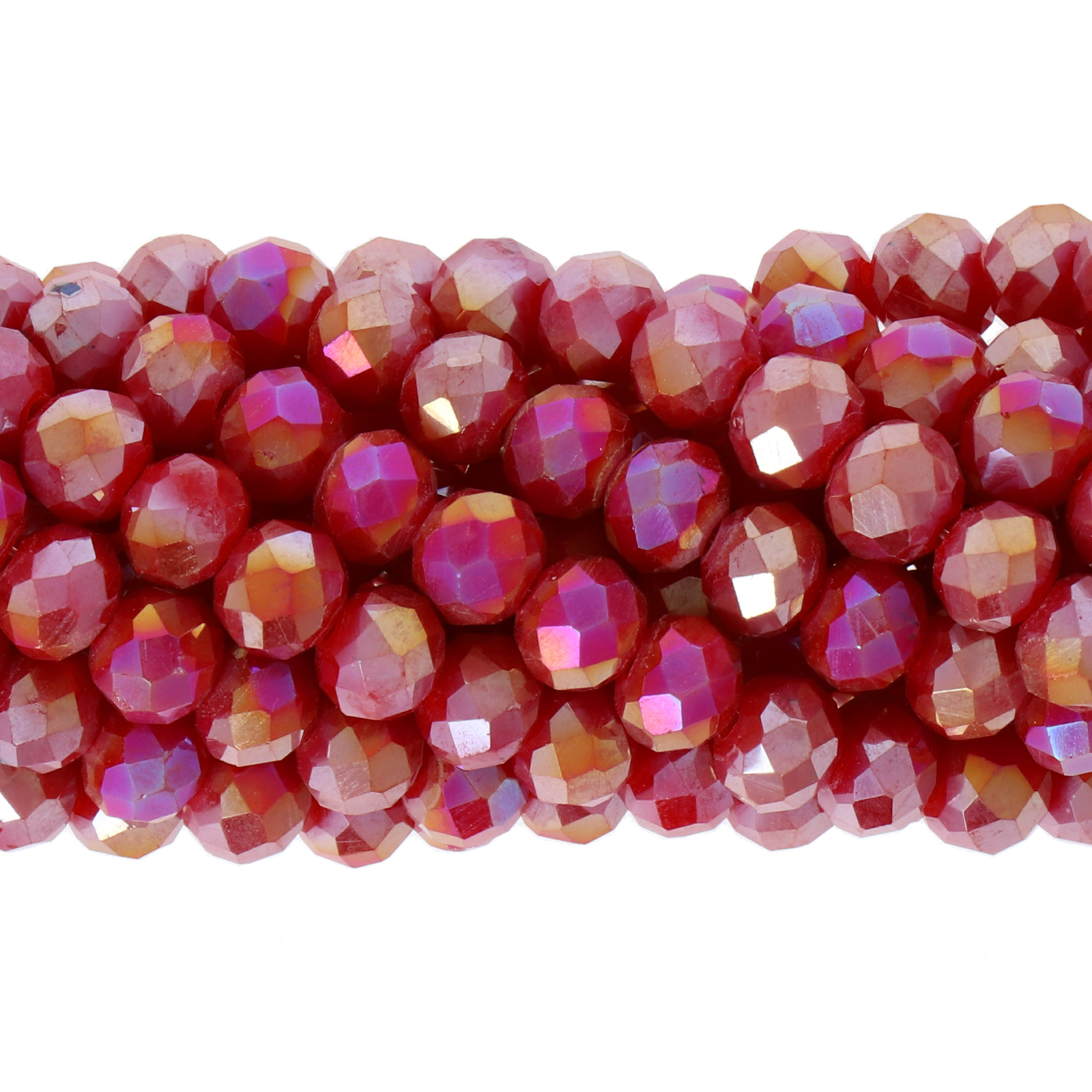 chinese glasperlen facettiertes rondelle opaque red ab 6x4mm | 1-strang