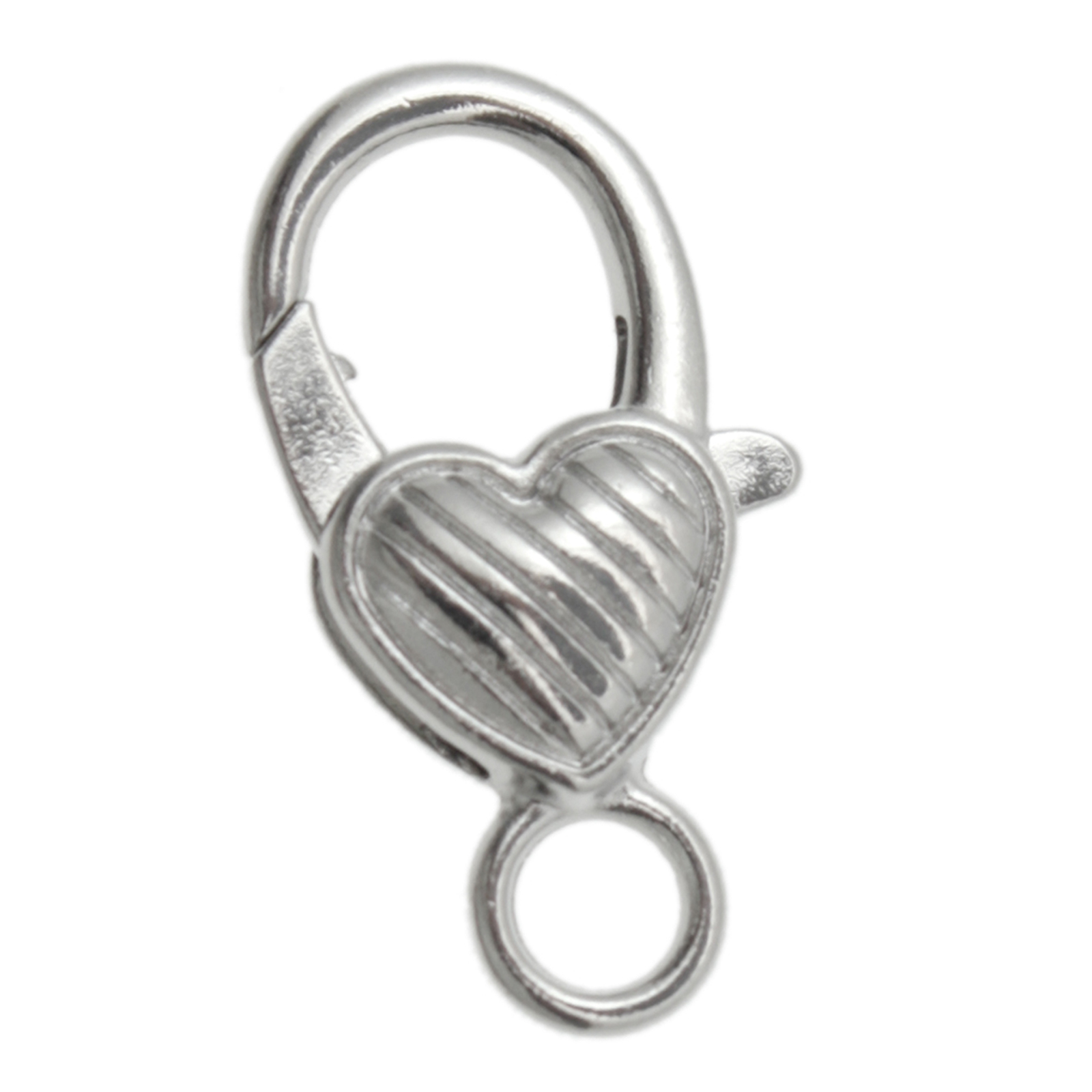 rhodium silver plated lobster heart clasp 26x12mm | 4pc