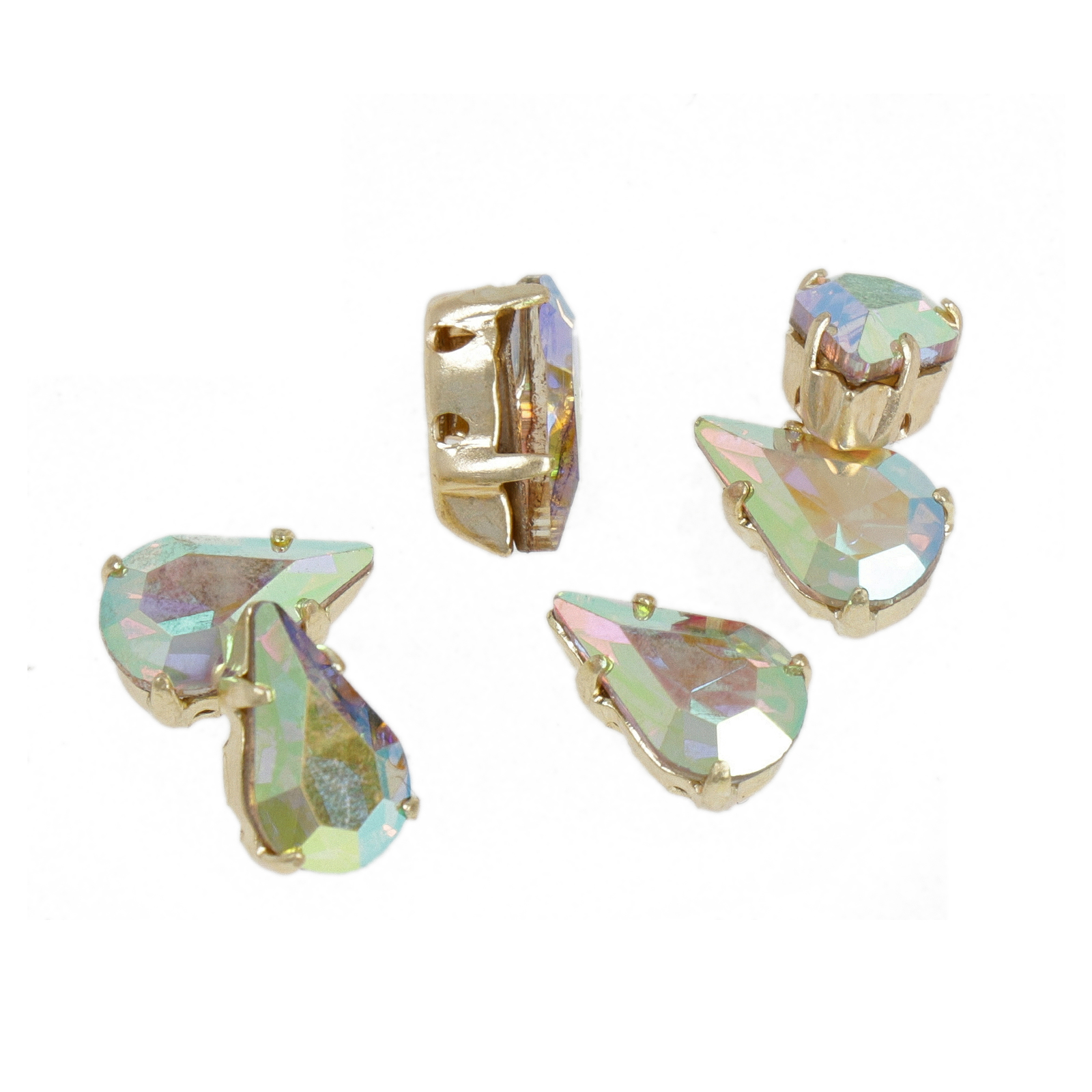 sew-on stone on gold plated setting crystal ab pear 10x6mm | 4pc