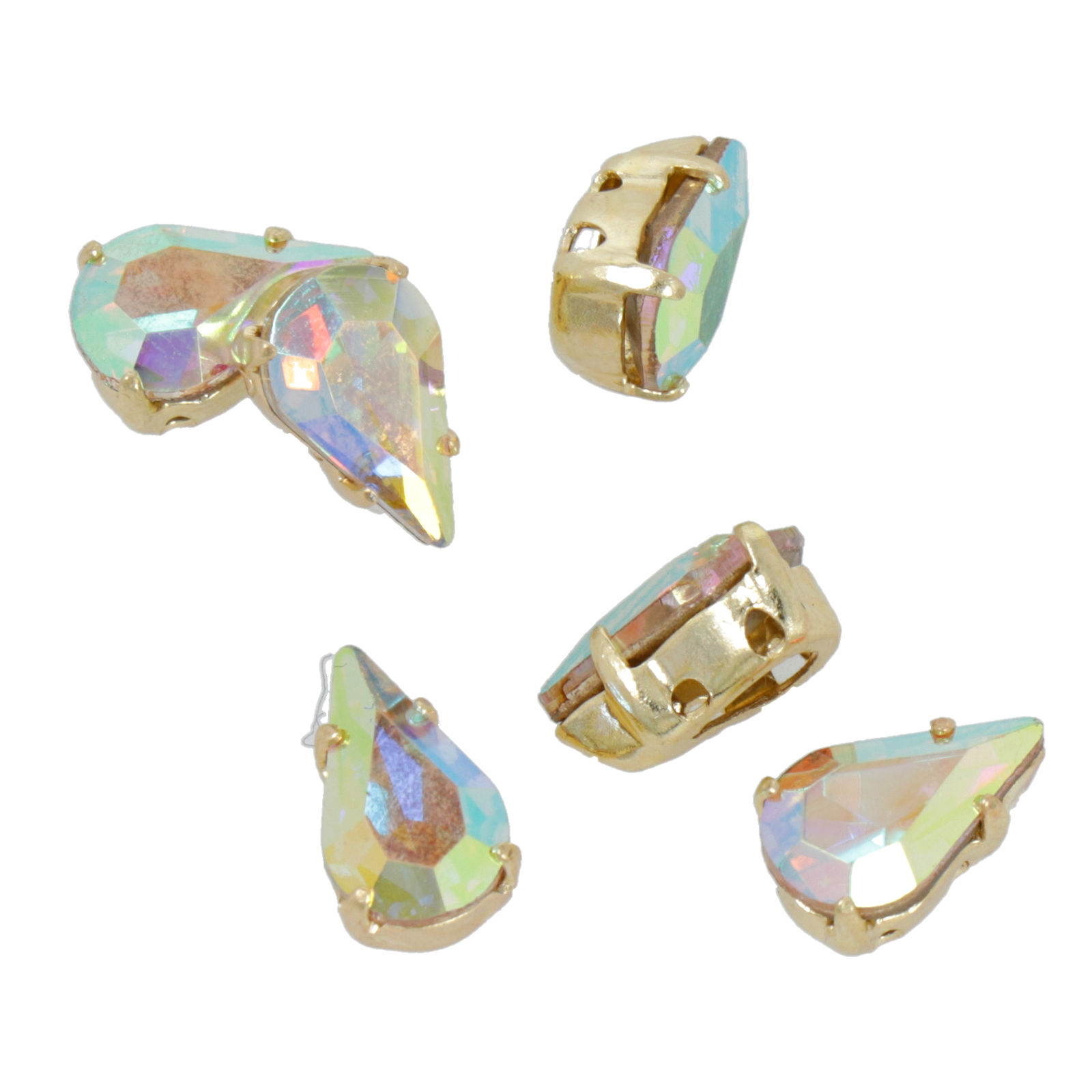 sew-on stone on silver plated setting crystal ab pear 10x6mm | 4pc