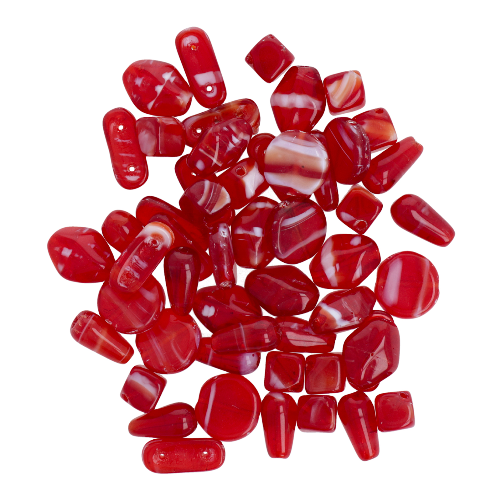 glass beads - red marble 8-12mm - 55pc aprox. | 40gr