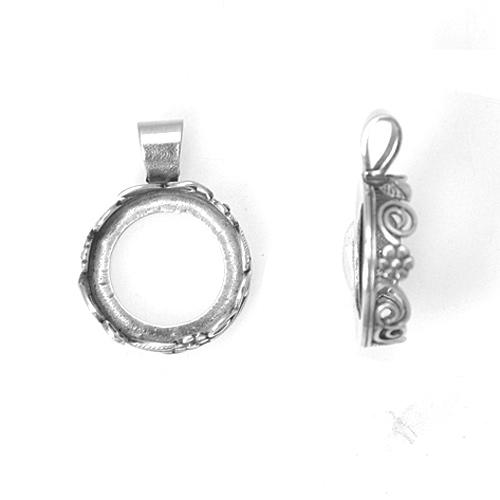 antique silver plated decorated sew-on setting for round 16mm | 1pc