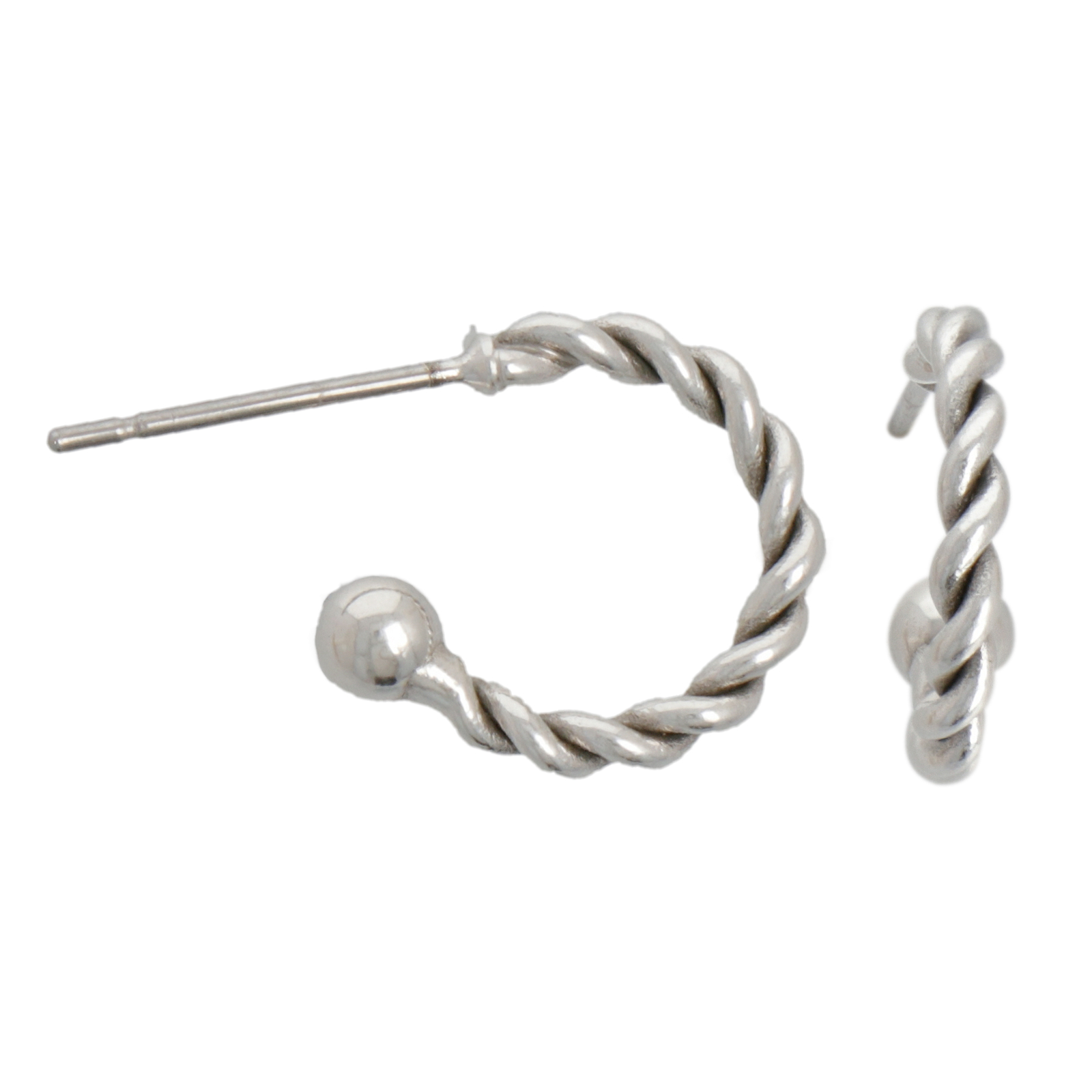 antique silver plated twisted c-hoop earring 11mm | 2pc