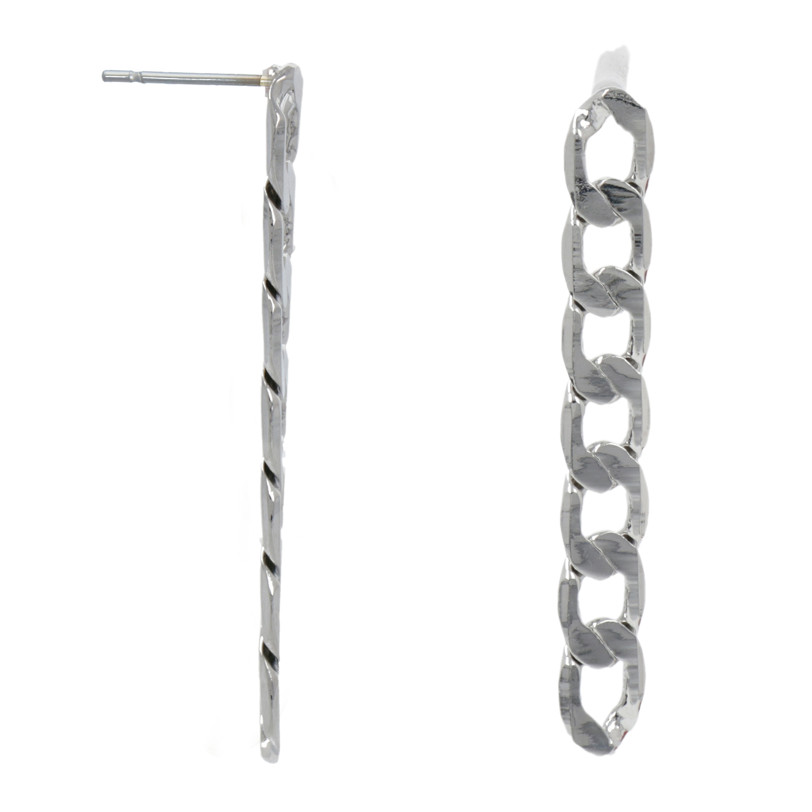 rhodium silver plated groumette chain post earring 46x7mm | 2pc