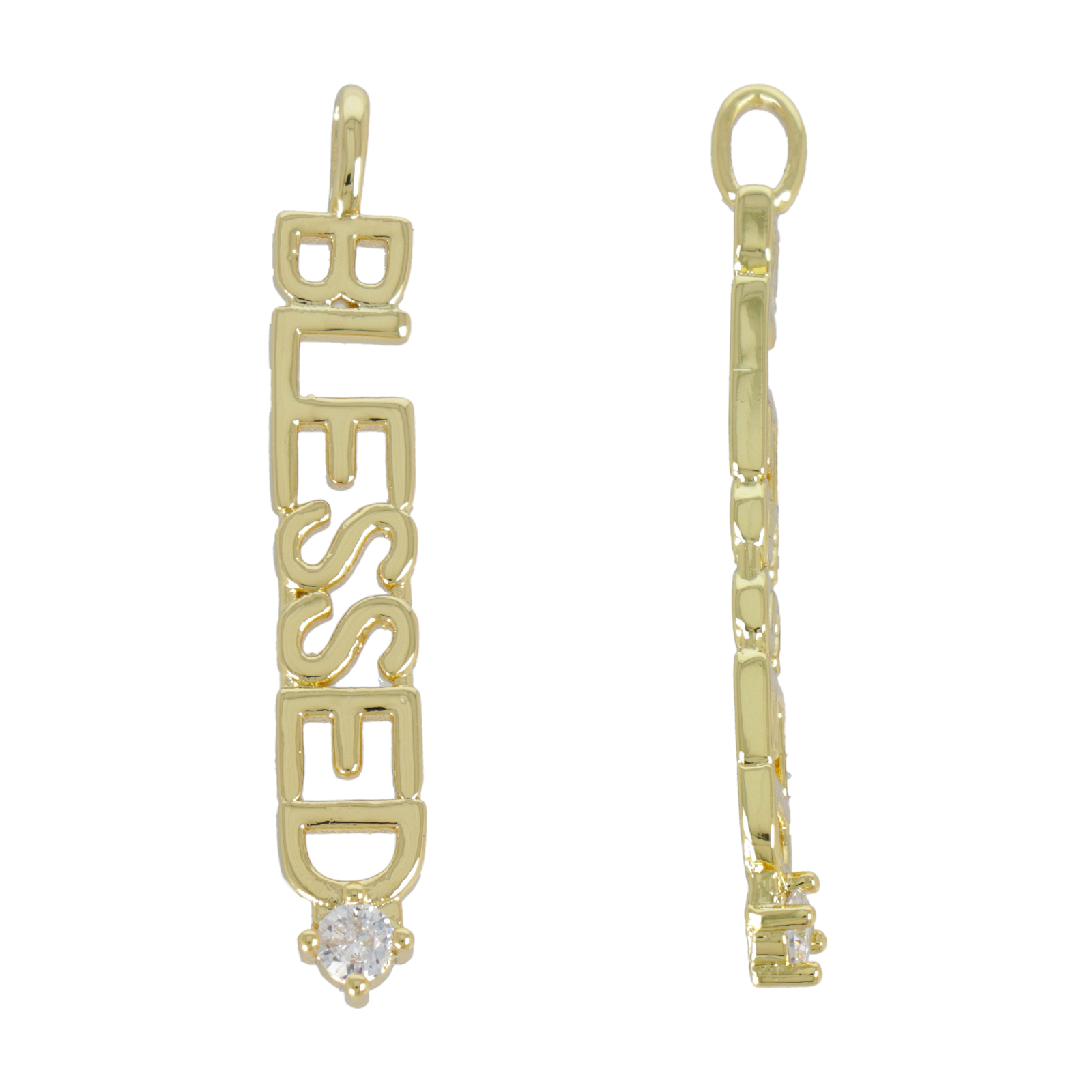 pendant metal cz gold plated blessed 42x7mm | 1pc