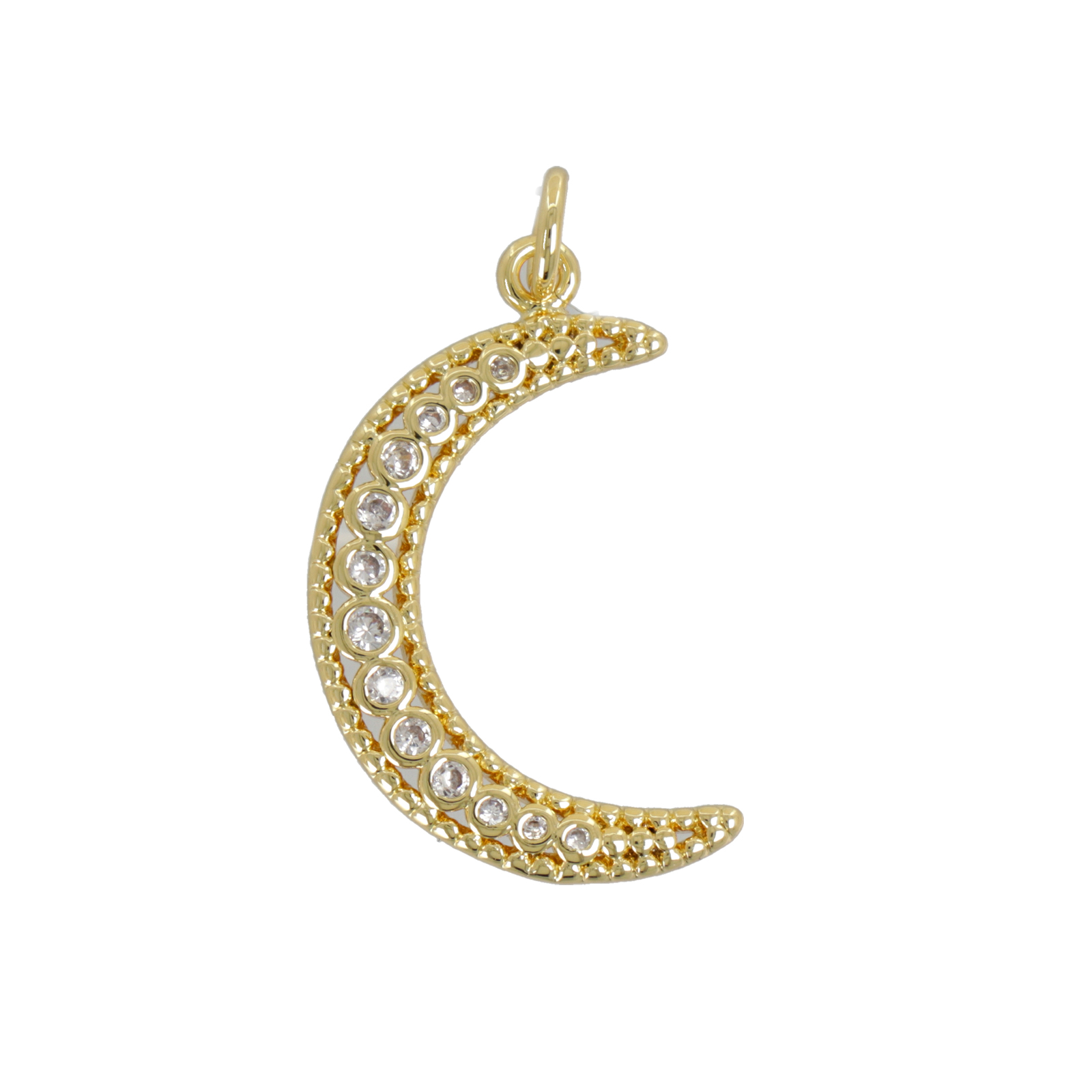 pendant metal cz gold plated moon 22x14mm | 1pc
