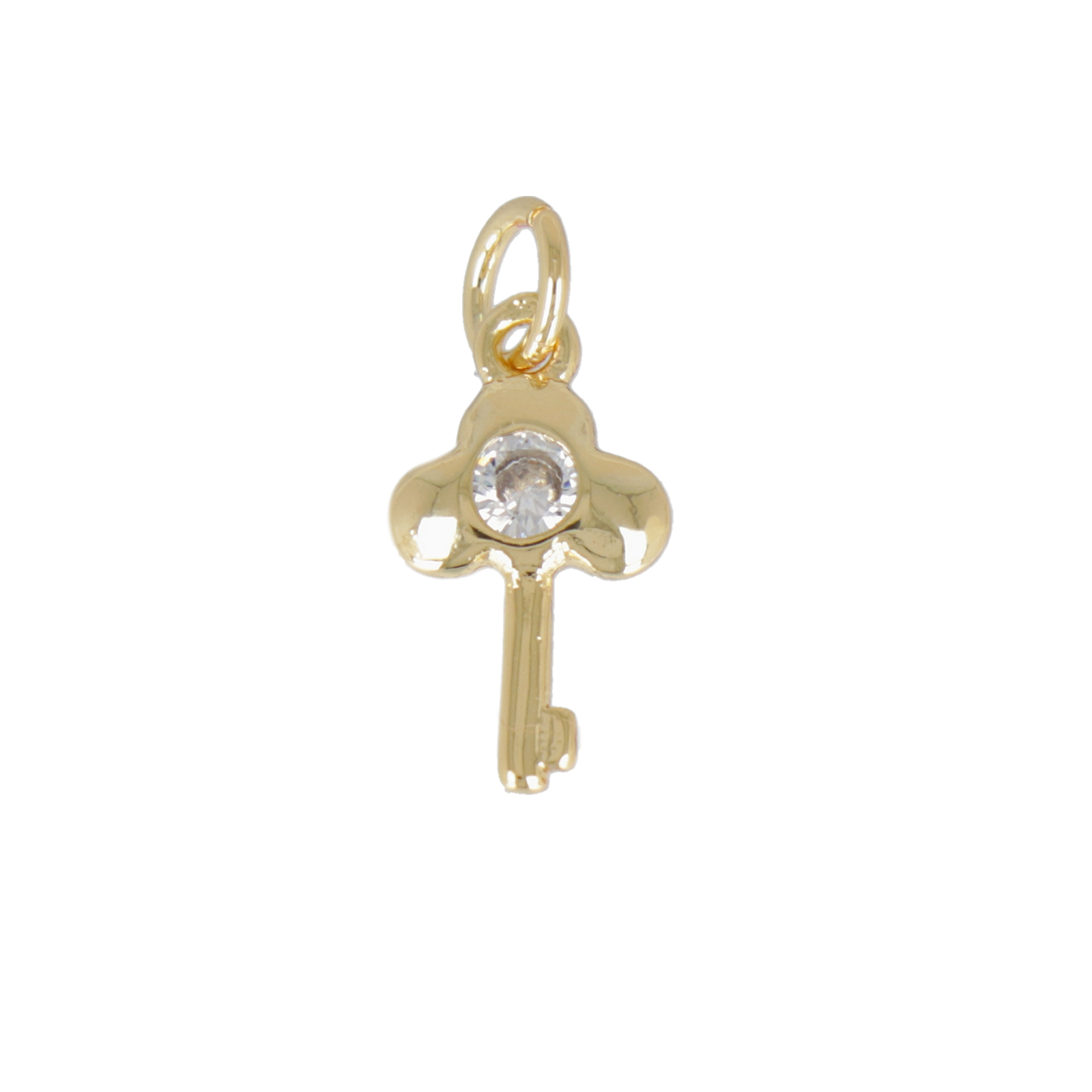 gold plated metal cz charm - key 10x7mm | 1pc