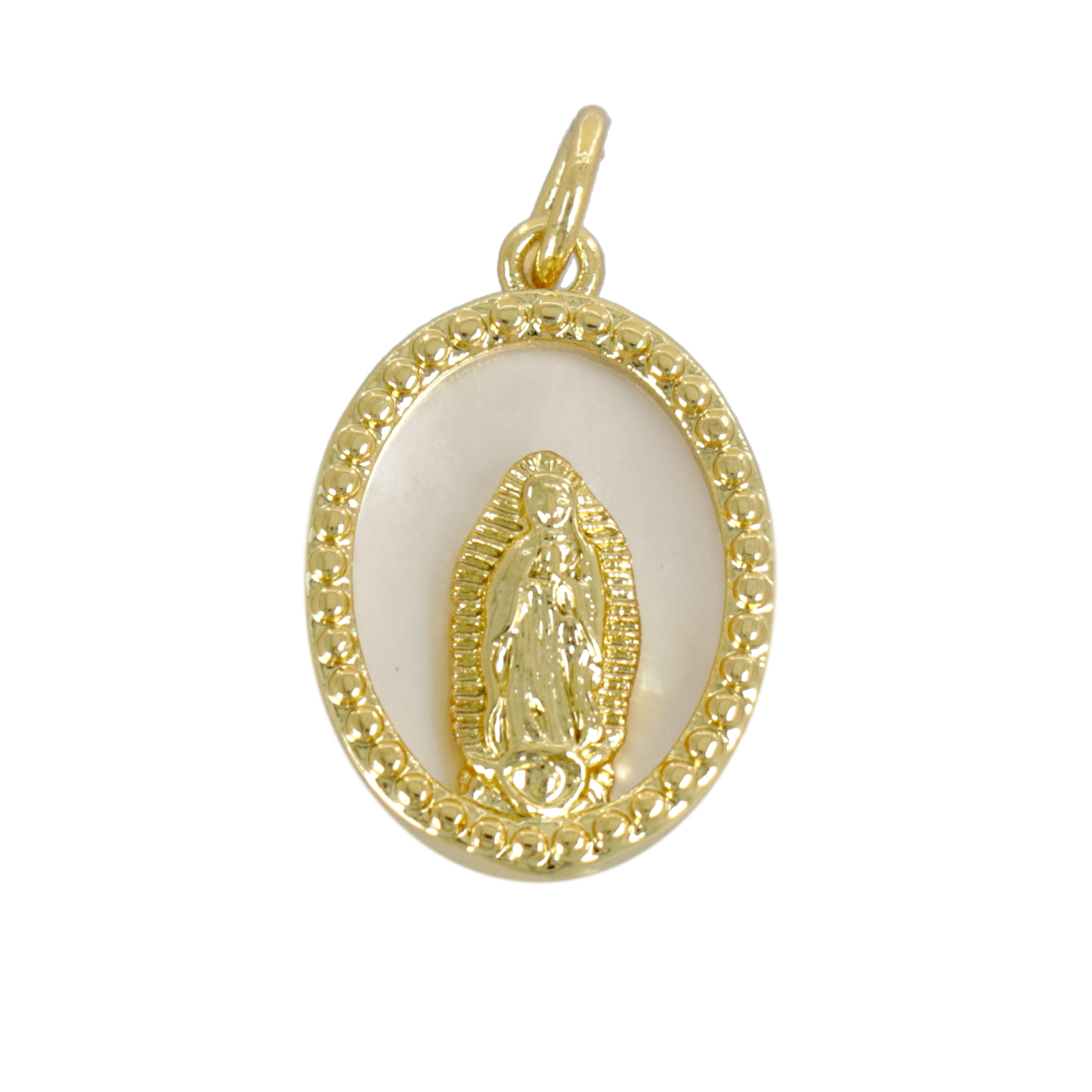 gold plated metal cz pendant with mop sacred image oval 17x12mm | 1pc