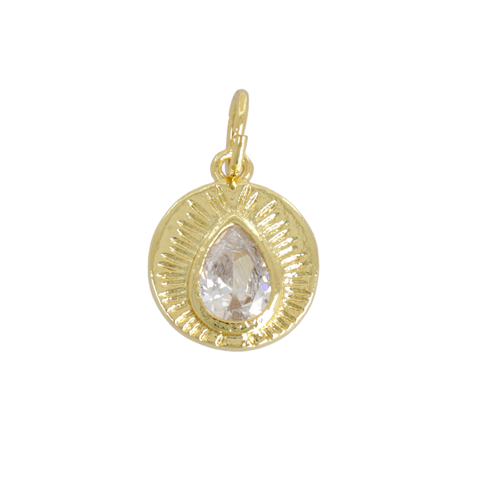 gold plated metal cz charm - coin with drop 12mm | 1pc