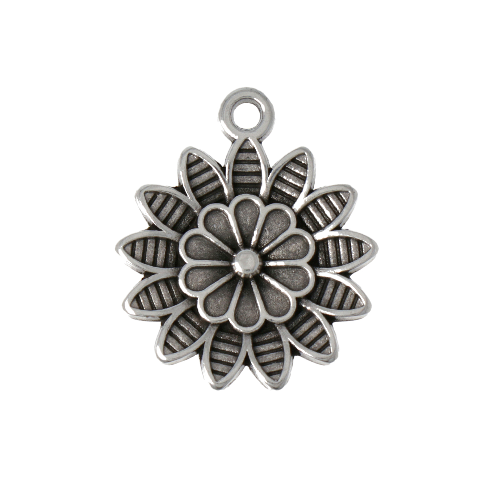 antique silver plated flower charm 19mm | 1pc