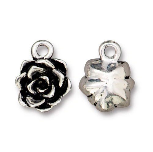 antique silver plated succulent charm 15mm | 1pc
