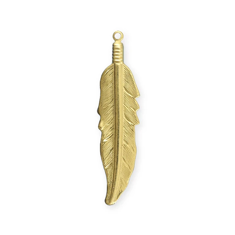 vintaj solid brass native feather pendant 45x10mm | 1pc