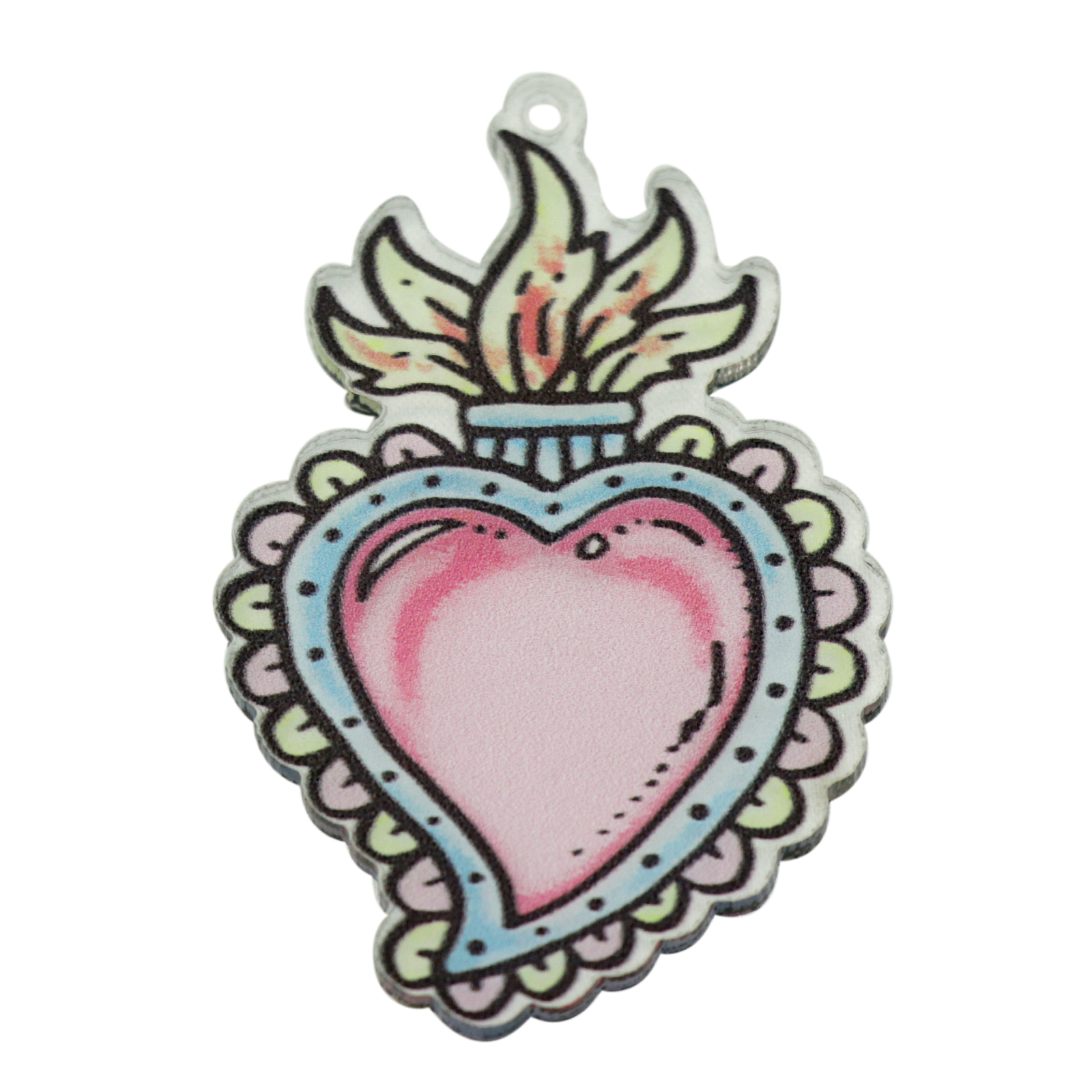 plexiglass transparent multicolor milagro heart 54x36mm | 1pc
