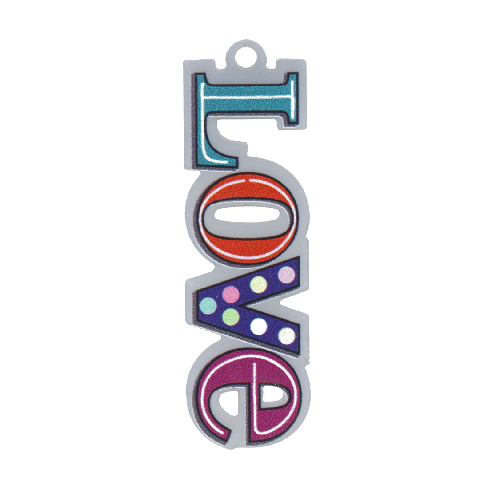 plexiglass silver multicolor love pendant 53x16mm | 1pc