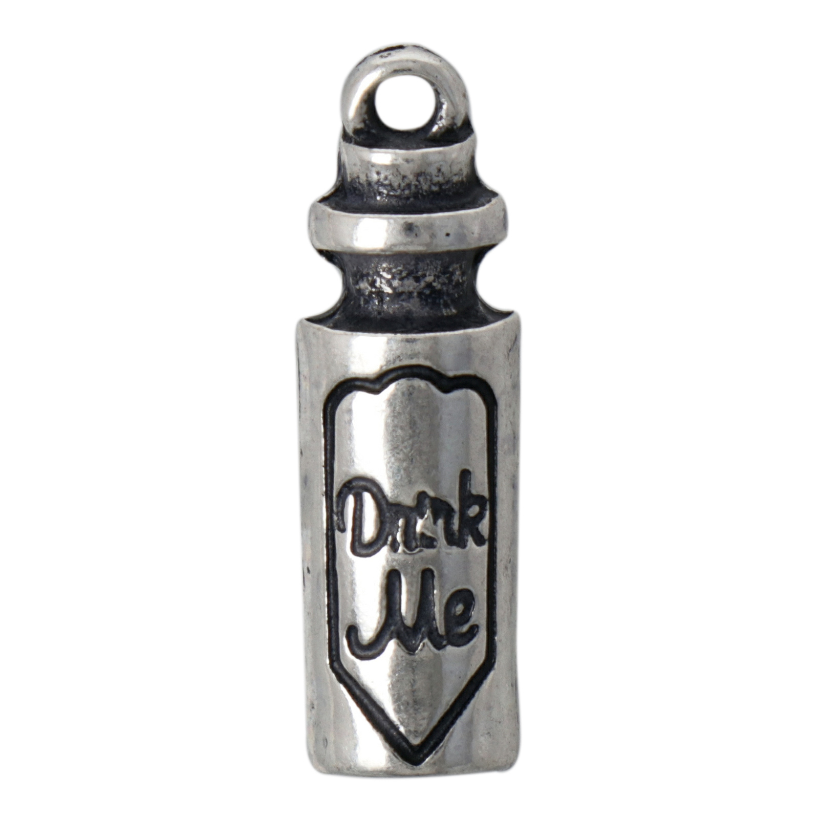 antique silver plated "drink me" charm 22x6mm | 4pc