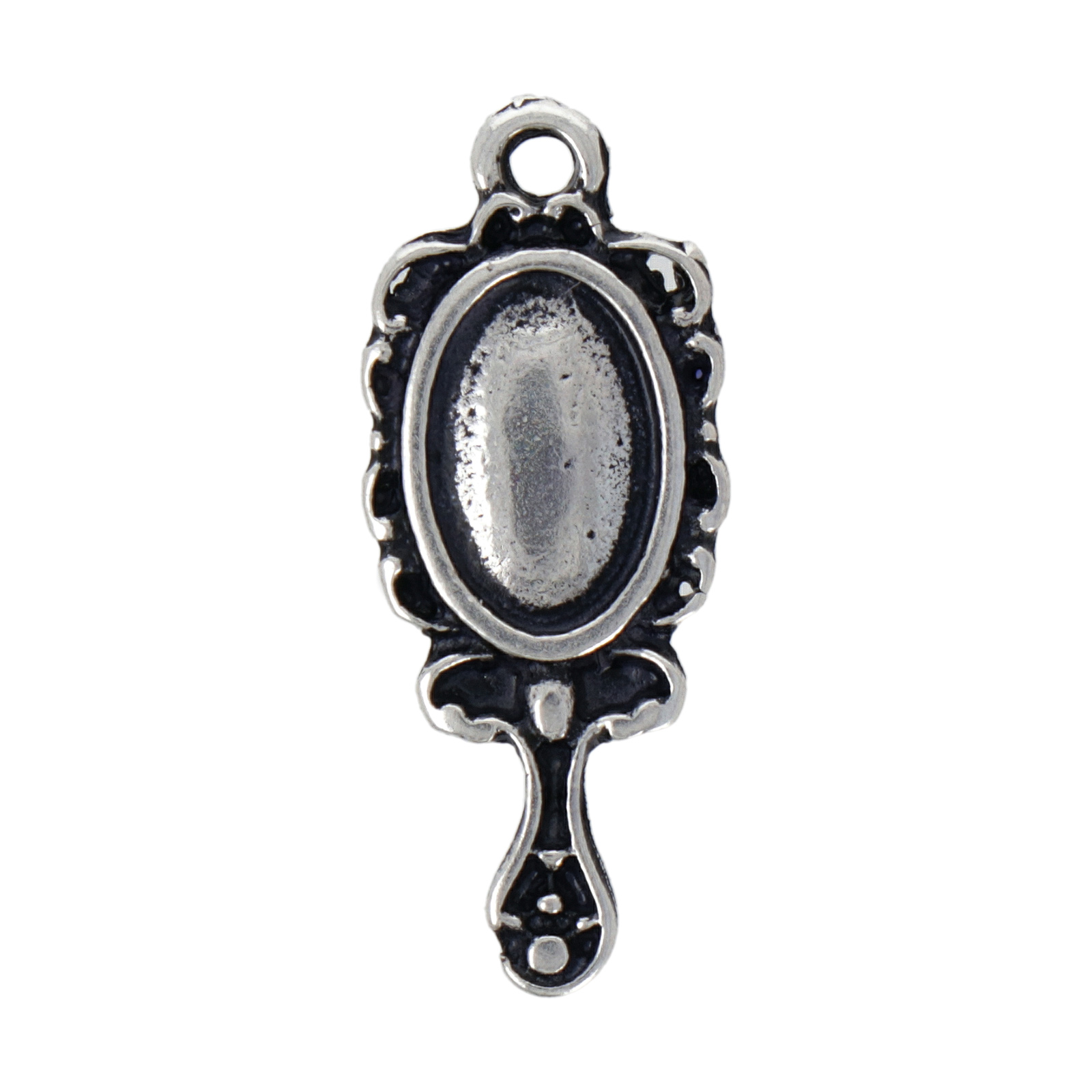 antique silver plated mirrow charm 24x10mm | 4pc