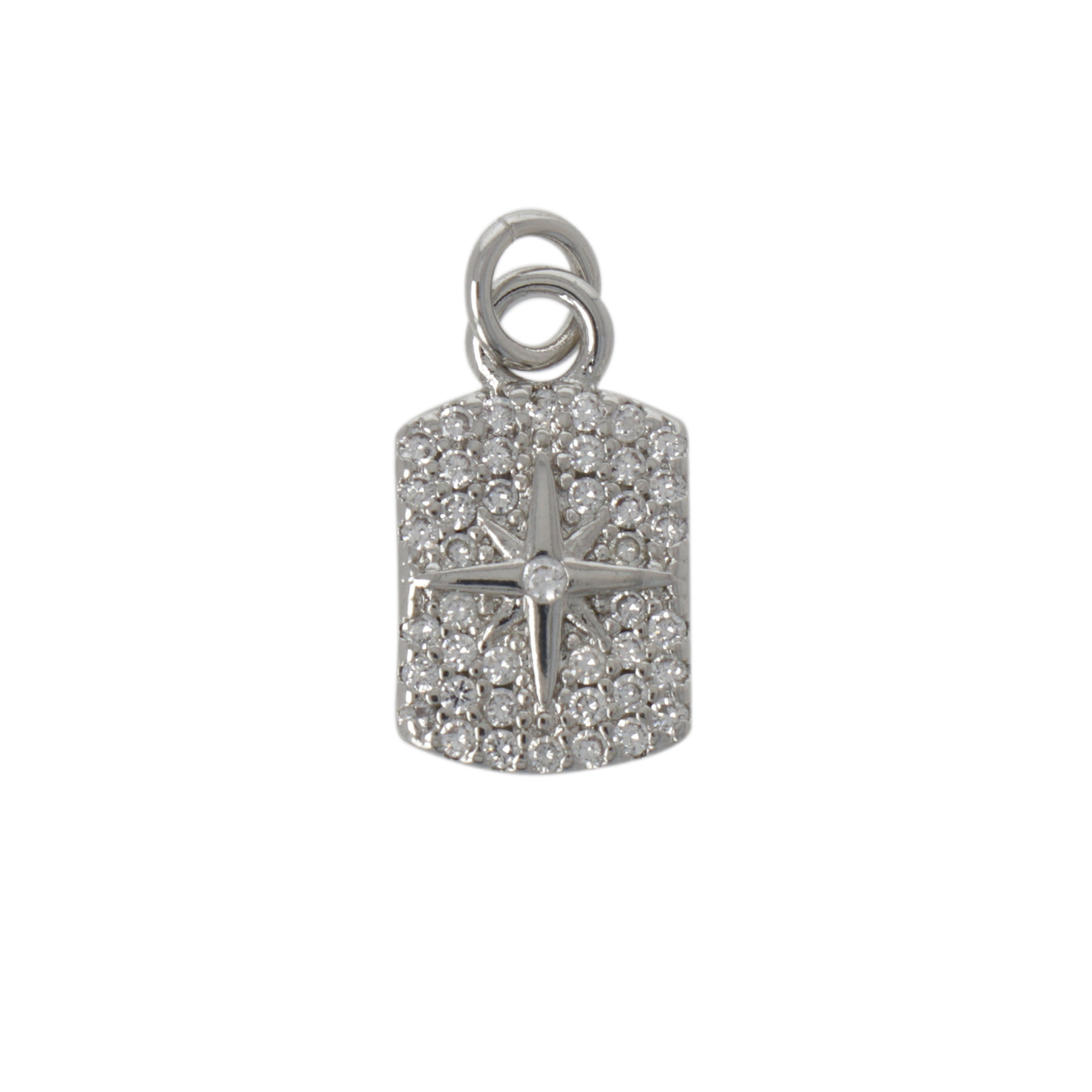 rhodium silver plated metal cz charm - northern star 15x8mm | 1pc