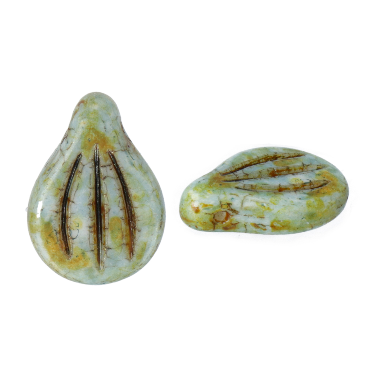 engraved pip glass bead cardamom spotted 14x9mm | 15pc