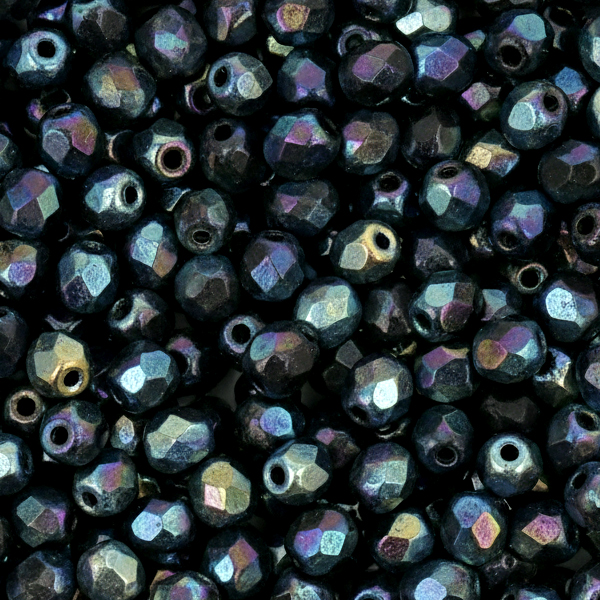 czech fire-polished round beads - jet full ab czech shield 4mm | 50pc