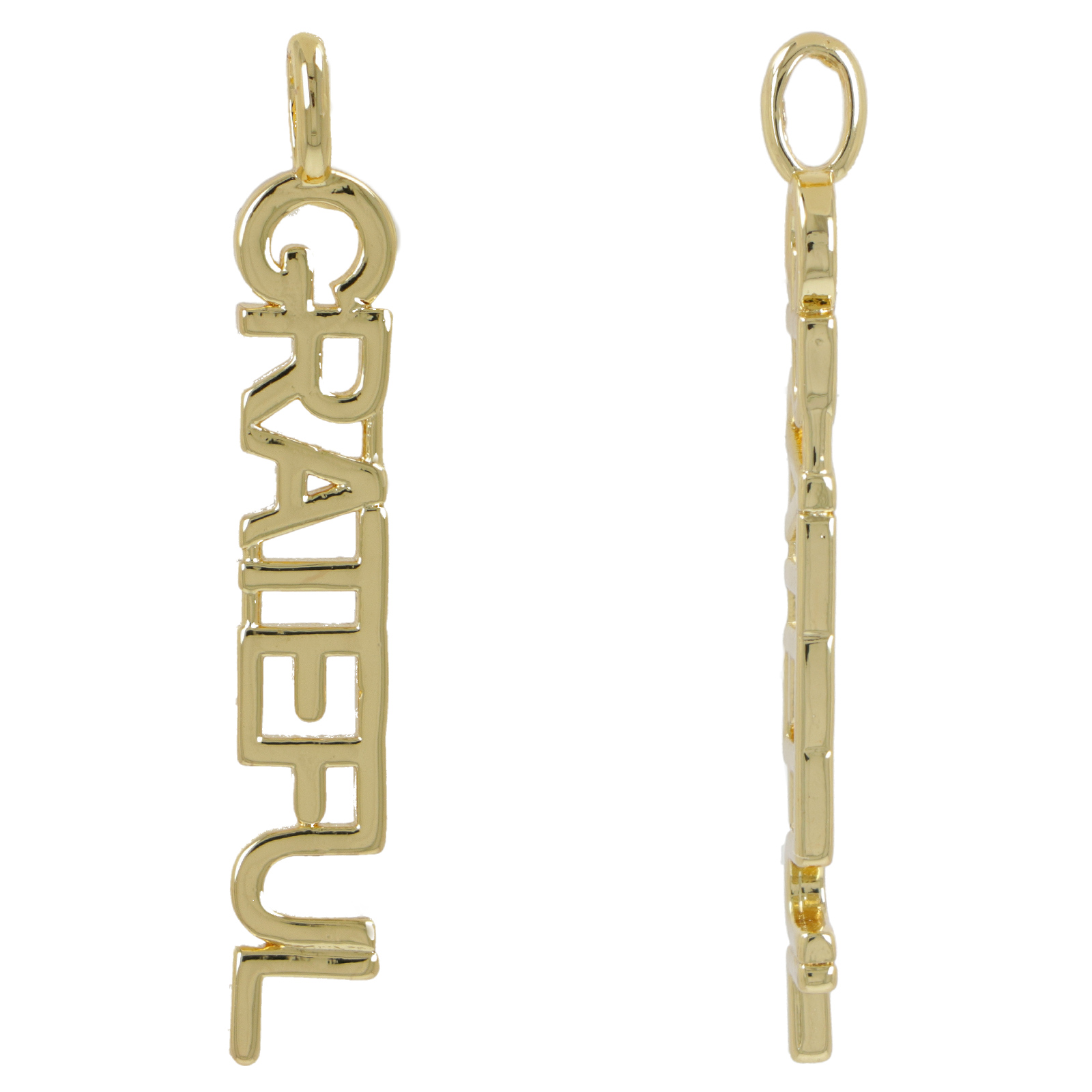 gold plated metal cz pendant - grateful 42x7mm | 1pc