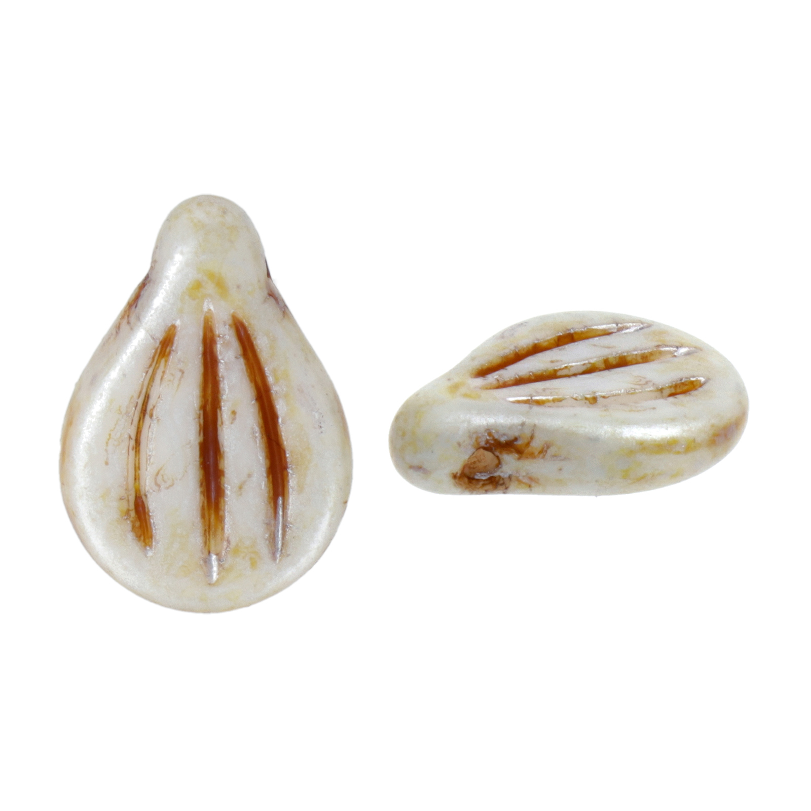 engraved pip glass bead honey picasso 14x9mm | 15pc