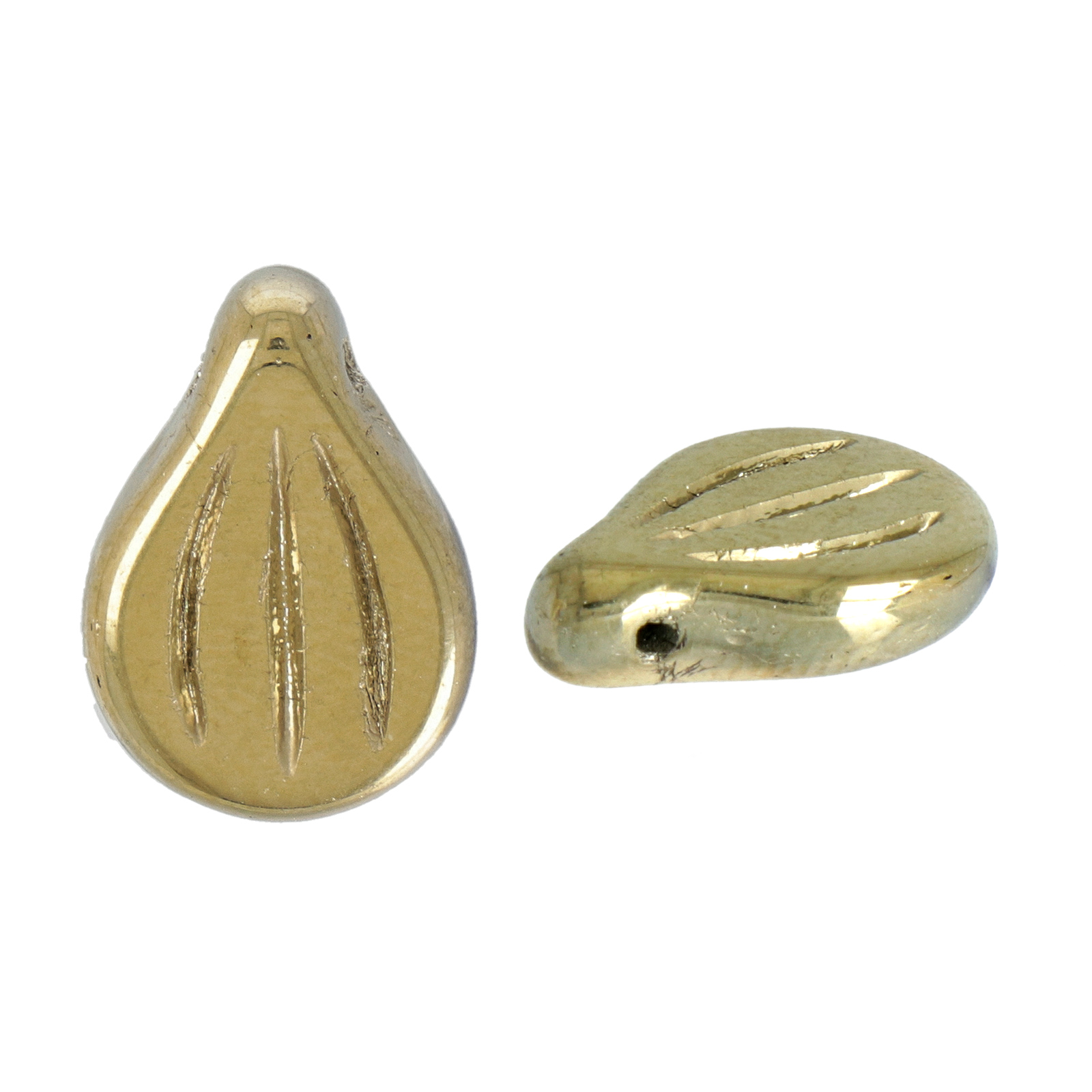 engraved pip glass bead jet full amber 14x9mm | 15pc