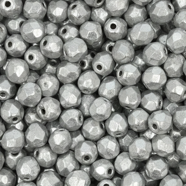 czech fire-polished round beads - silver czech shield 4mm | 50pc