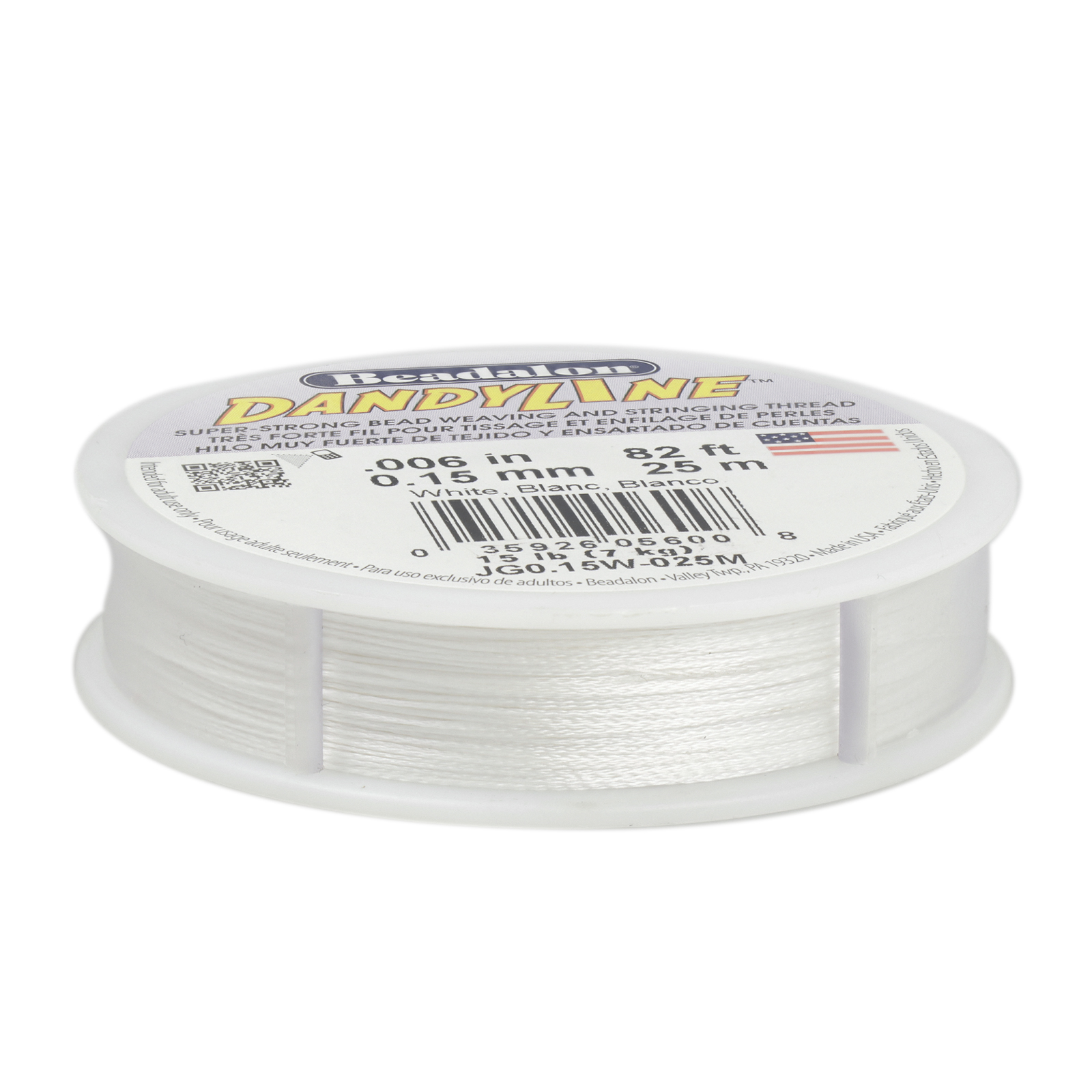 white dandyline beading thread - size 0,15mm - 25mt spool | 1pc