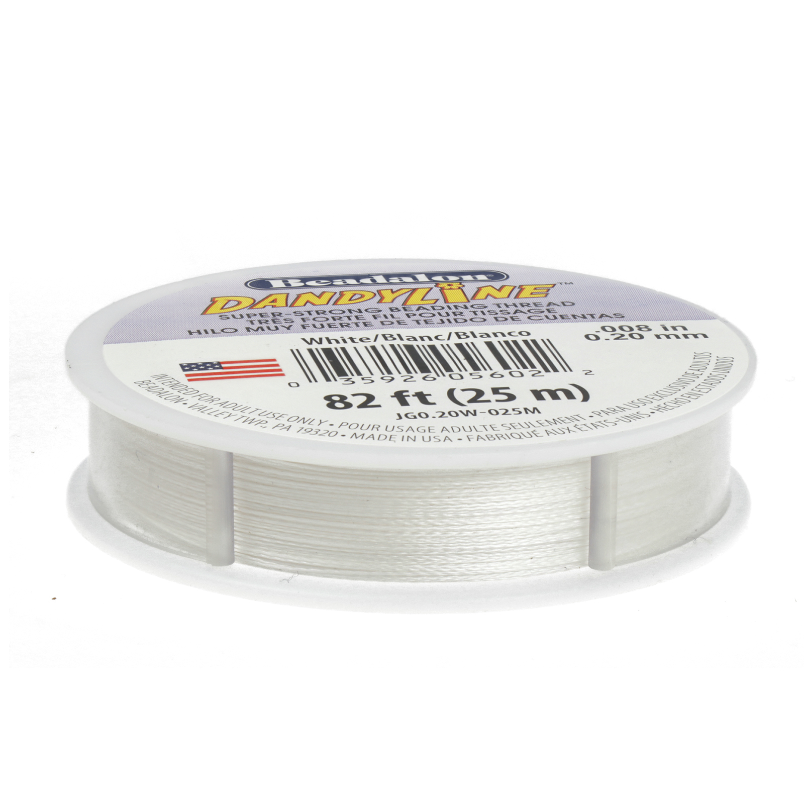 white dandyline beading thread - size 0,20mm - 25mt spool | 1pc
