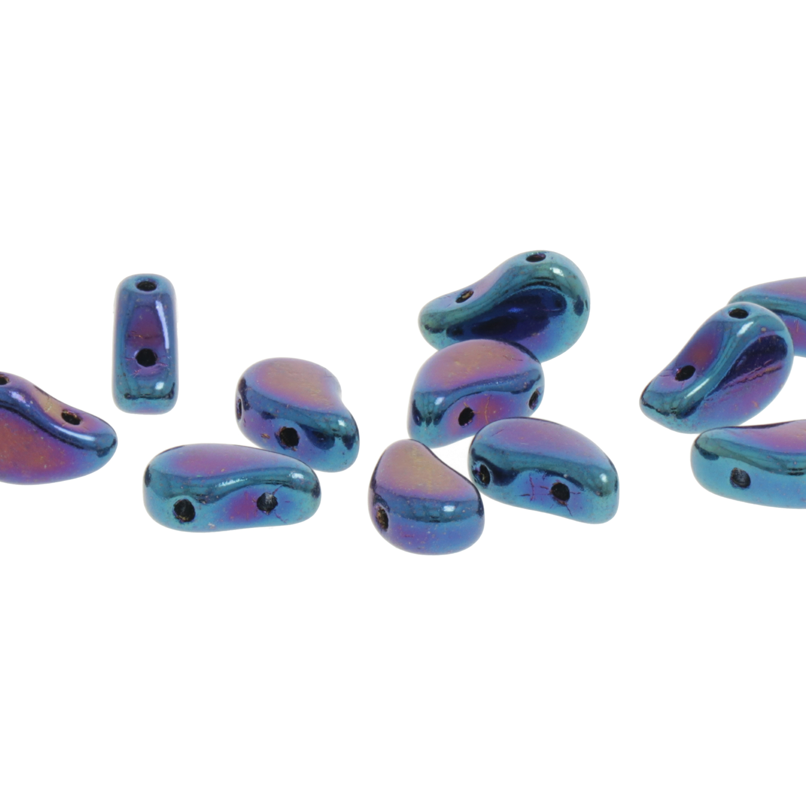 czech glass paisley duo beads - jet blue iris 8x5mm | 10gr