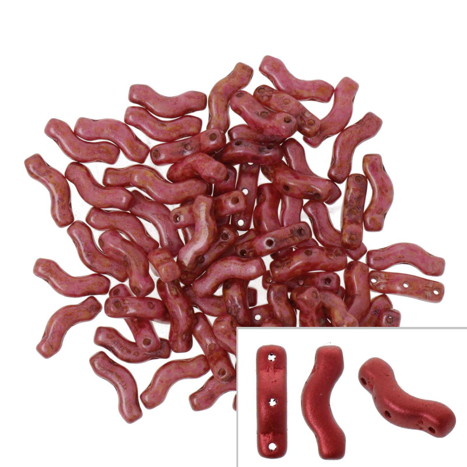 czech glass bridge beads - opaque rose spotted - 12x3mm | 5gr