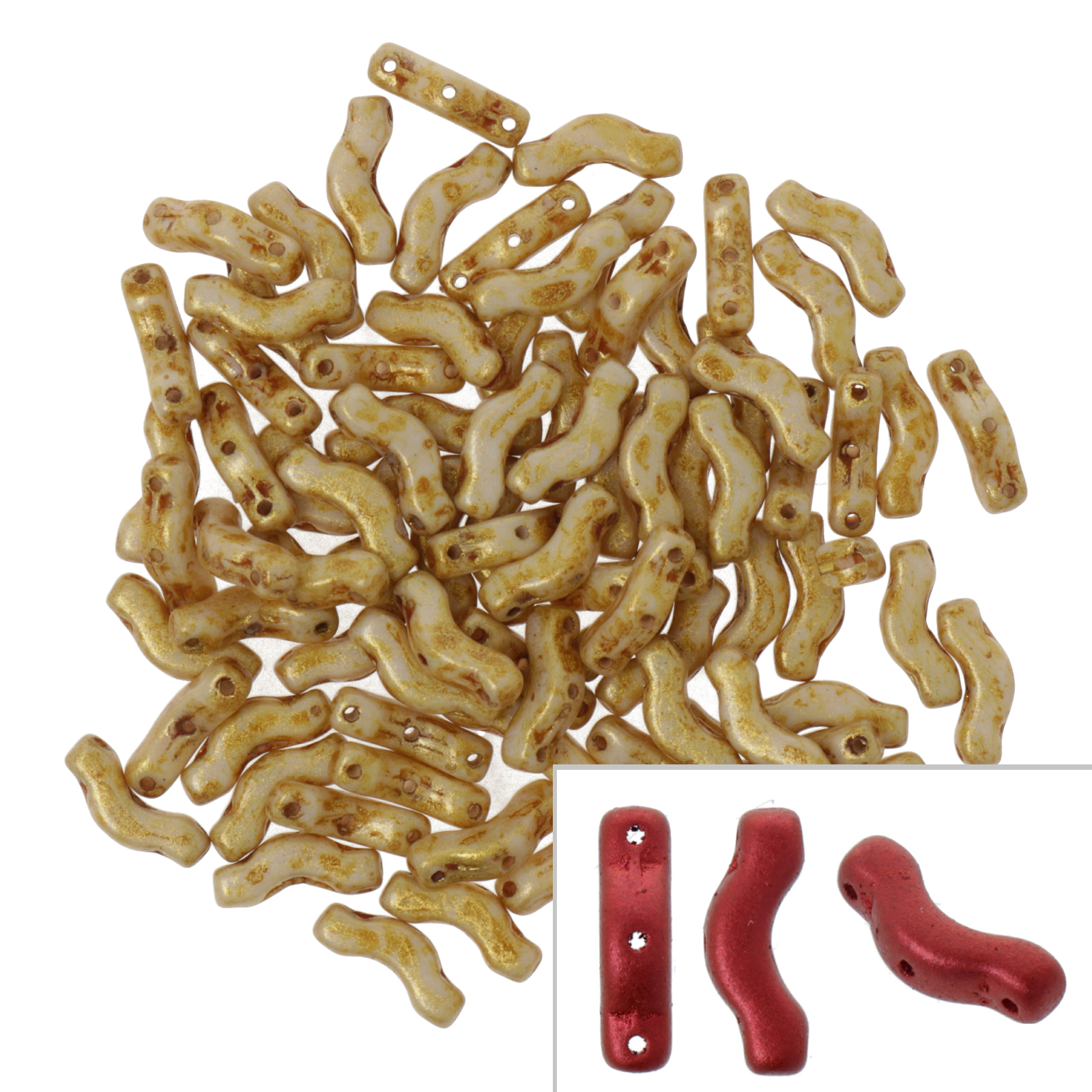 czech glass bridge beads - opaque curry spotted - 12x3mm | 5gr