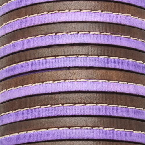 violet/brown (sewed) flat leather cord 10mm | 20cm