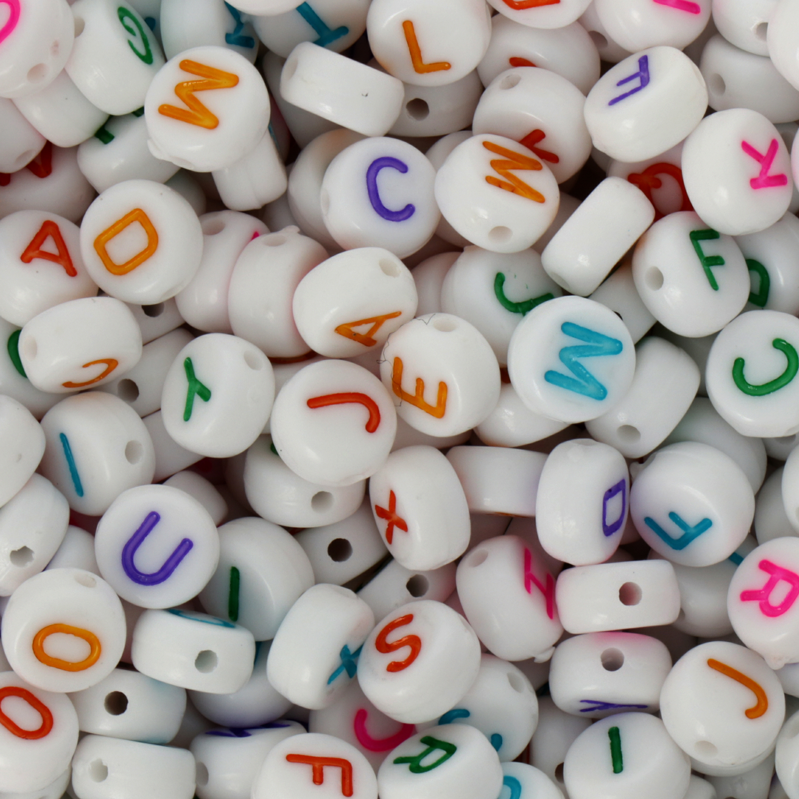 acrylic beads multicolor letter white coin 7mm | 150pc