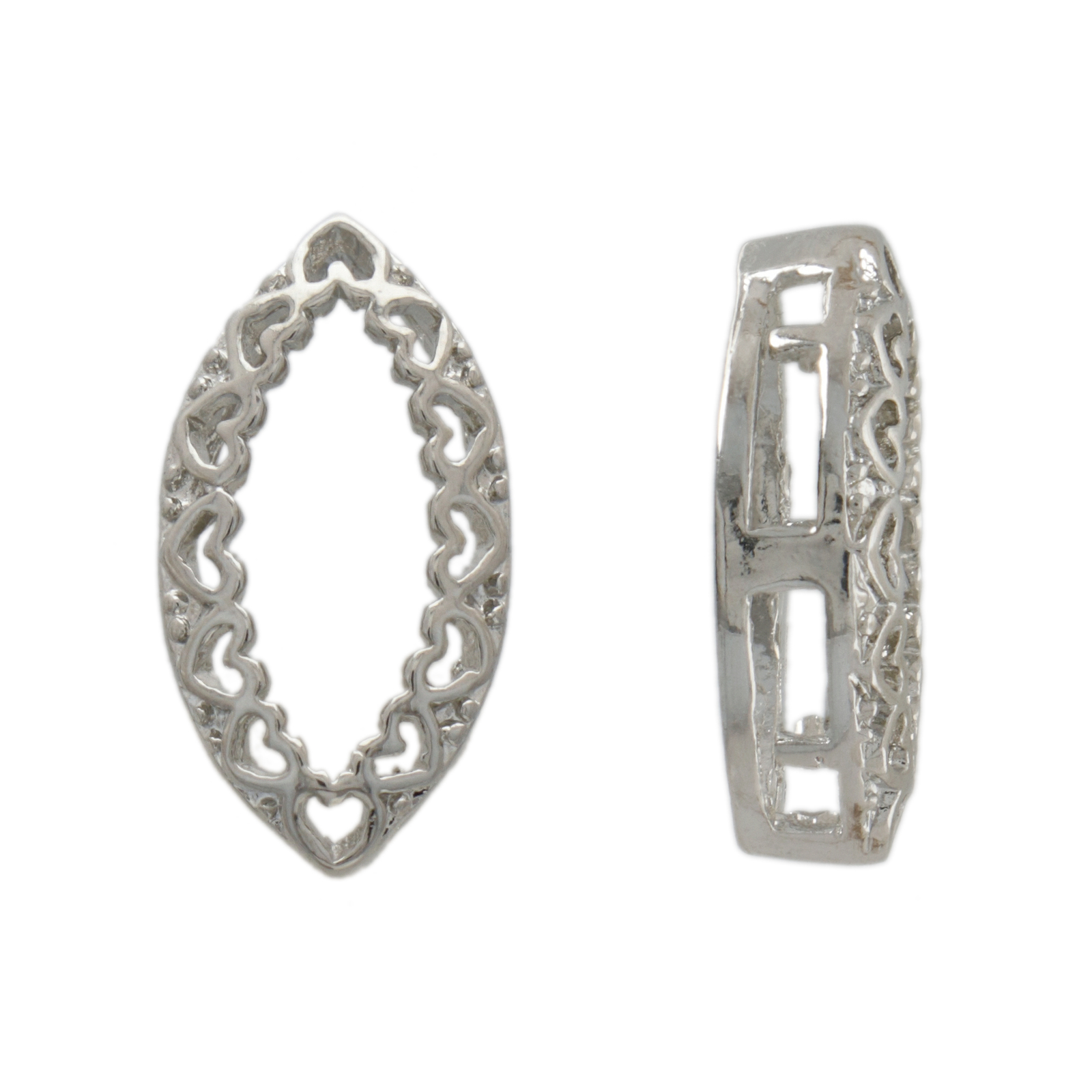 rhodium silver plated decorated hearts setting for navette 4228 15x7mm | 1pc