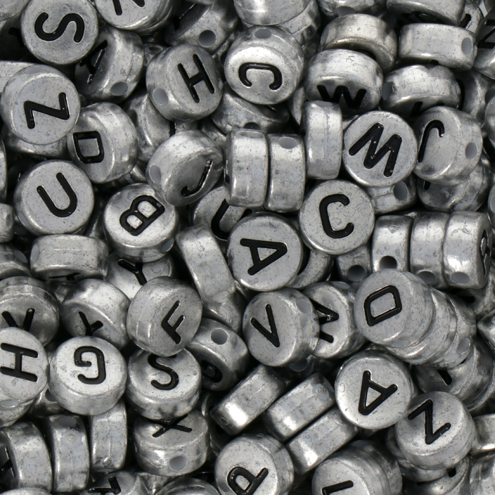 acrylic beads black letter silver coin 7mm | 150pc