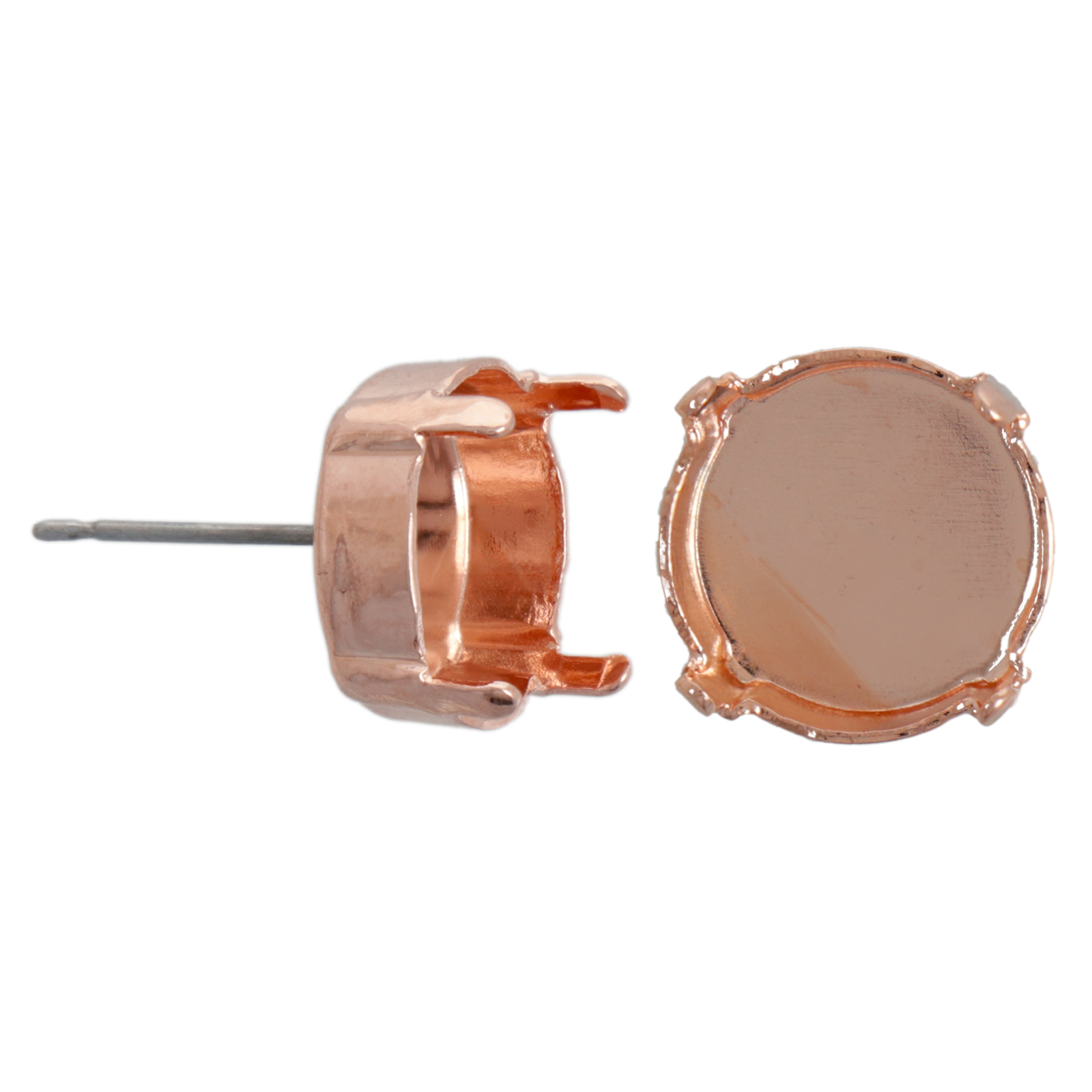 rose gold plated post earrings with rivoli 1122 setting 12mm | 2pc