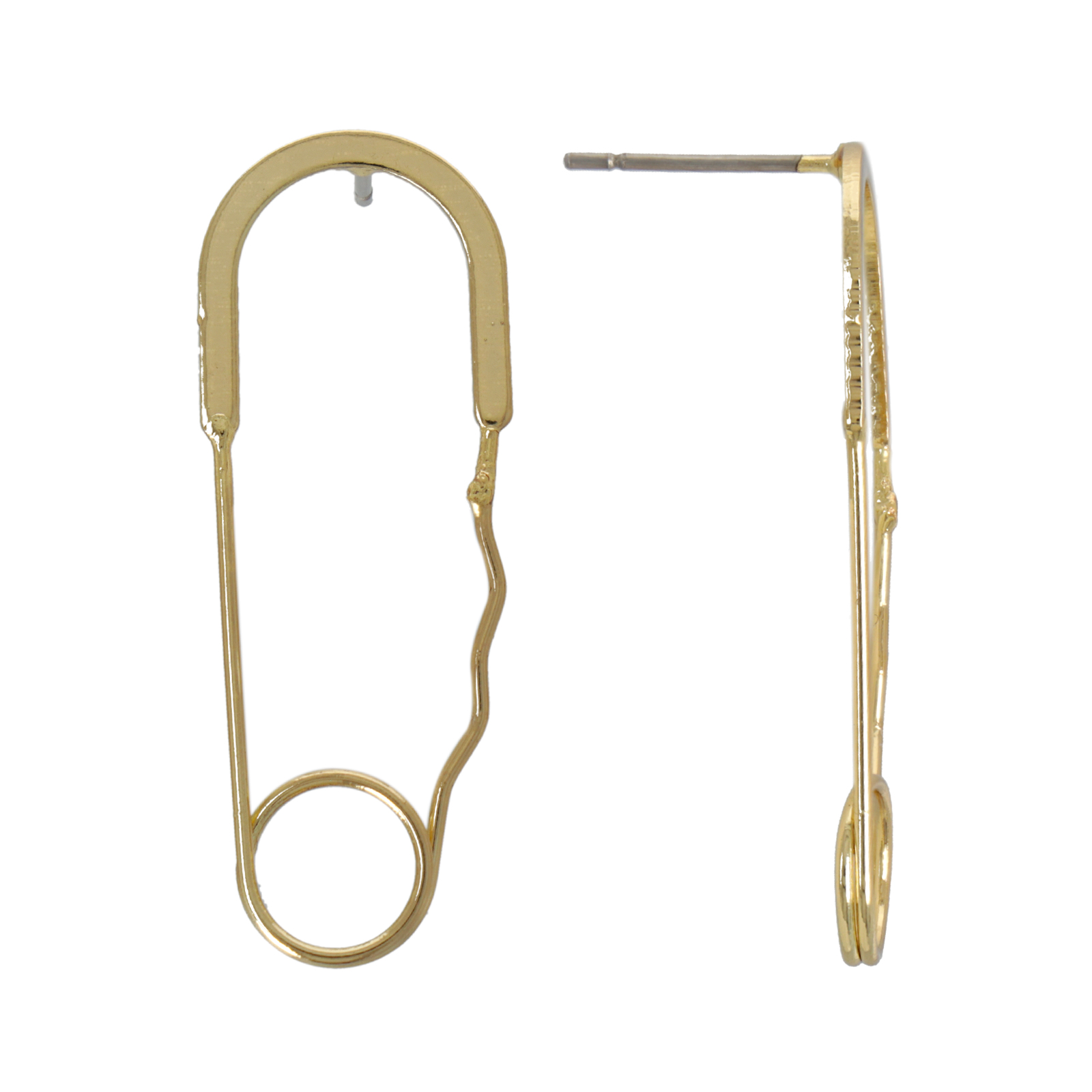 gold plated post earrings safety pin 30x12mm | 2pc