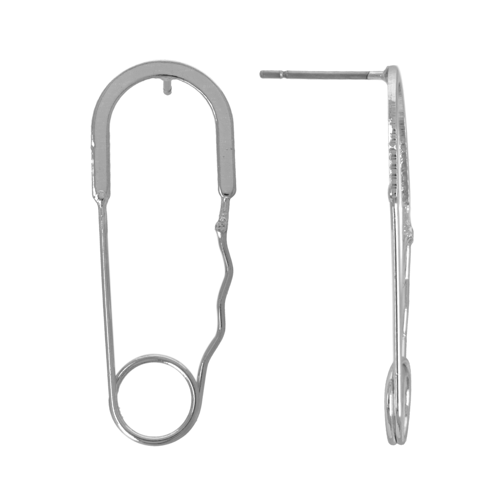 rhodium silver plated post earrings safety pin 30x12mm | 2pc