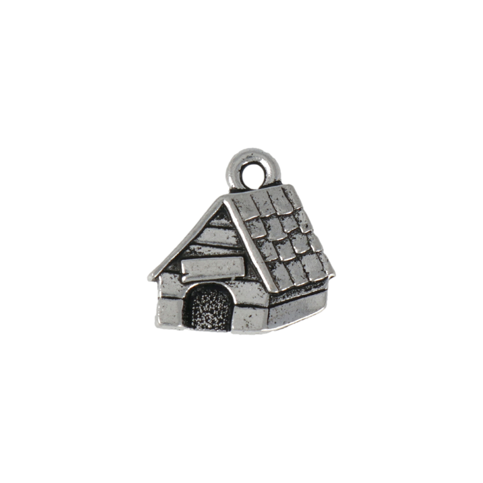 antique silver plated dog house charm 12mm | 1pc