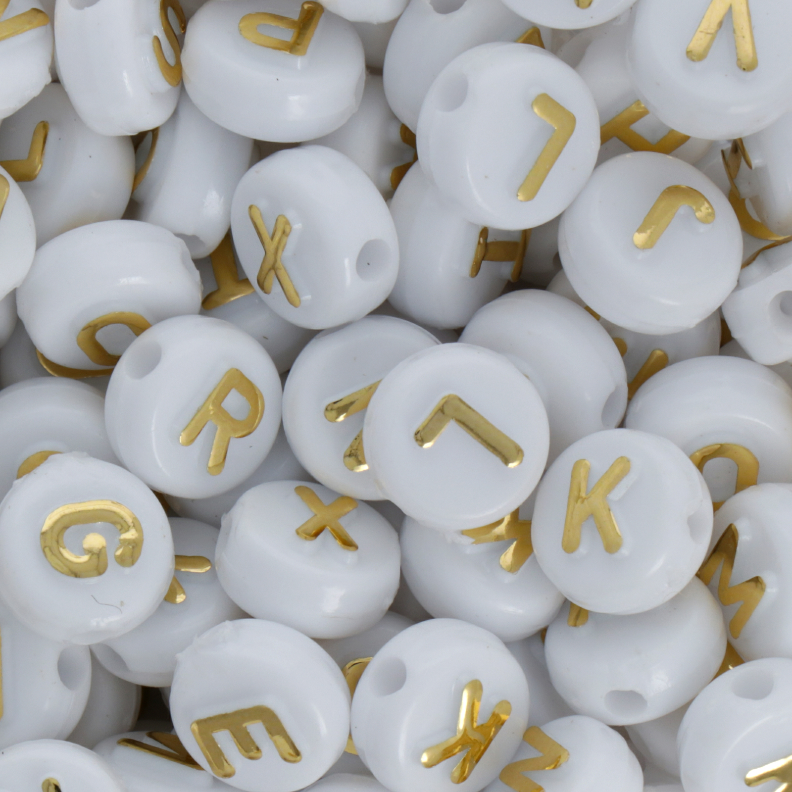 acrylic beads letters gold white coin 10mm | 100pc