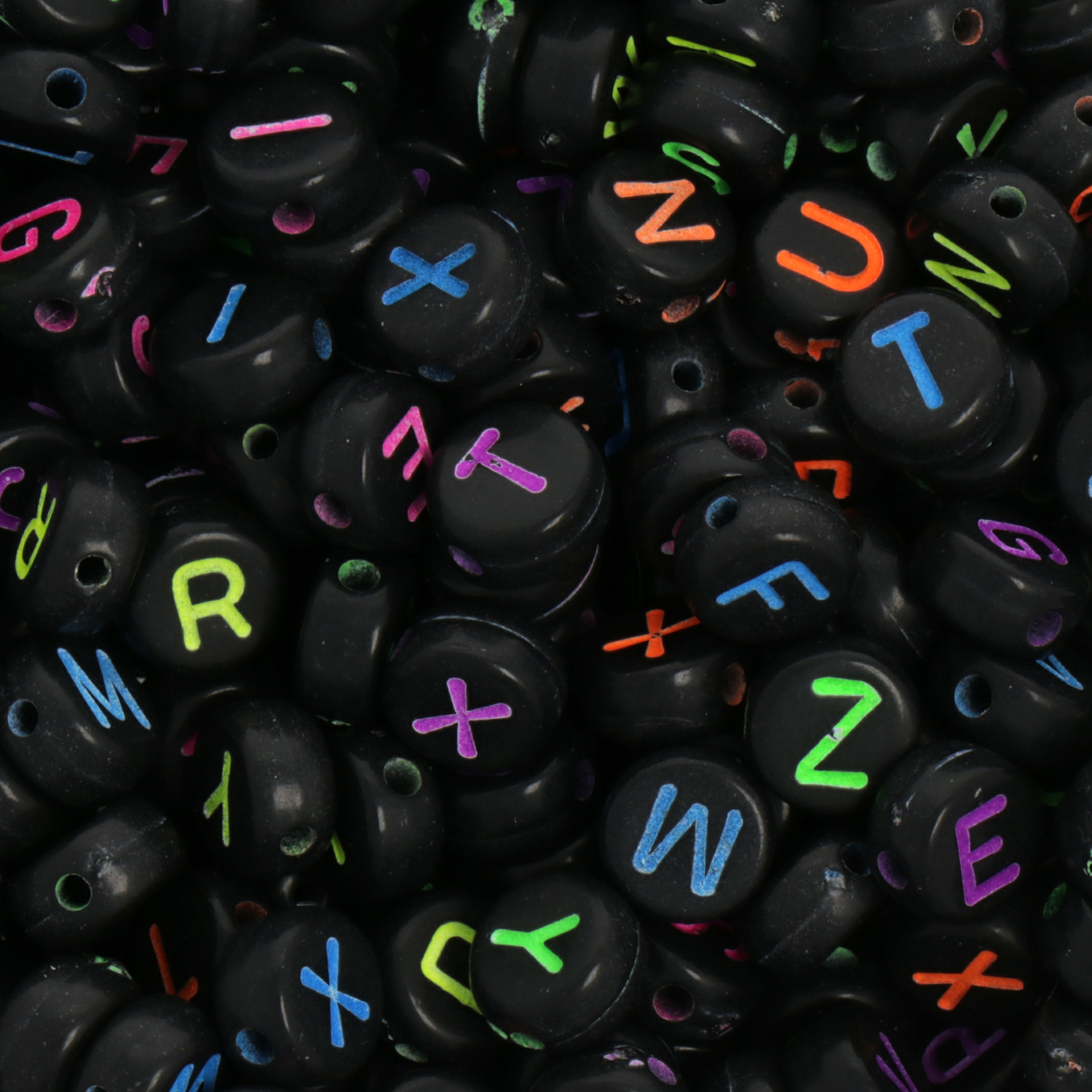 acrylic beads multicolor letters black coin 7mm | 150pc