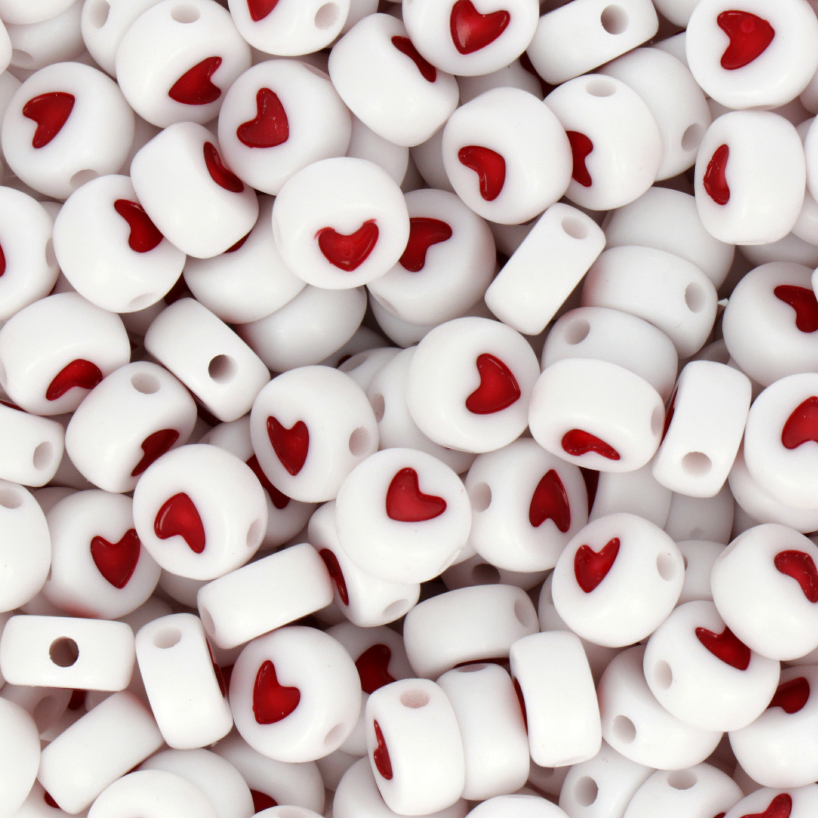 acrylic beads red heart white coin 7mm | 150pc