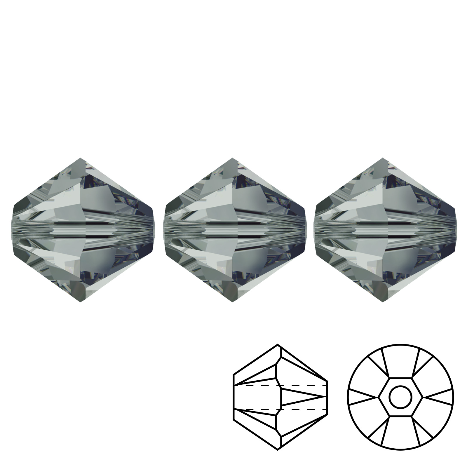bicone (5328) black diamond 4mm | 48pc