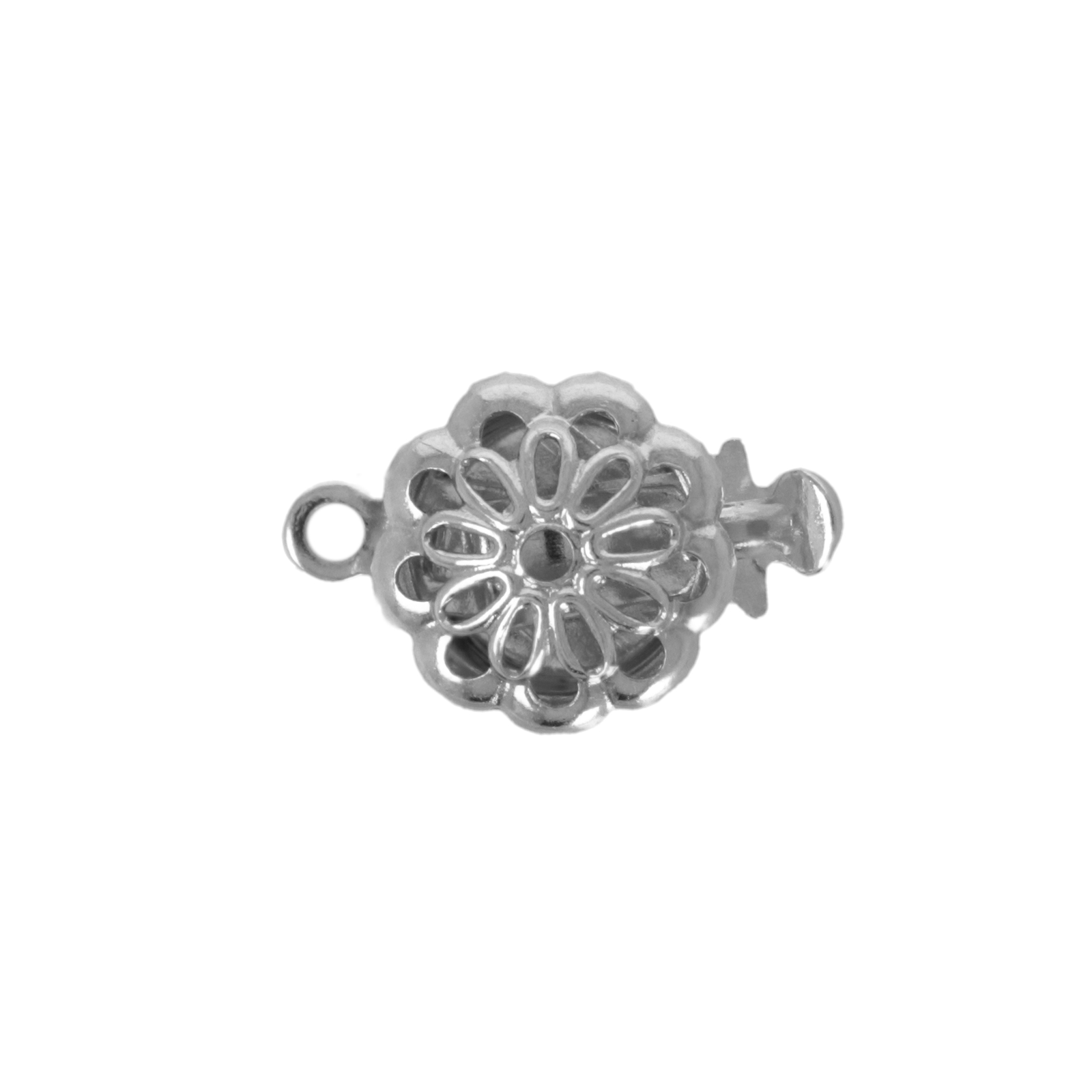 rhodium silver plated round filigree box clasp 8mm | 6pc