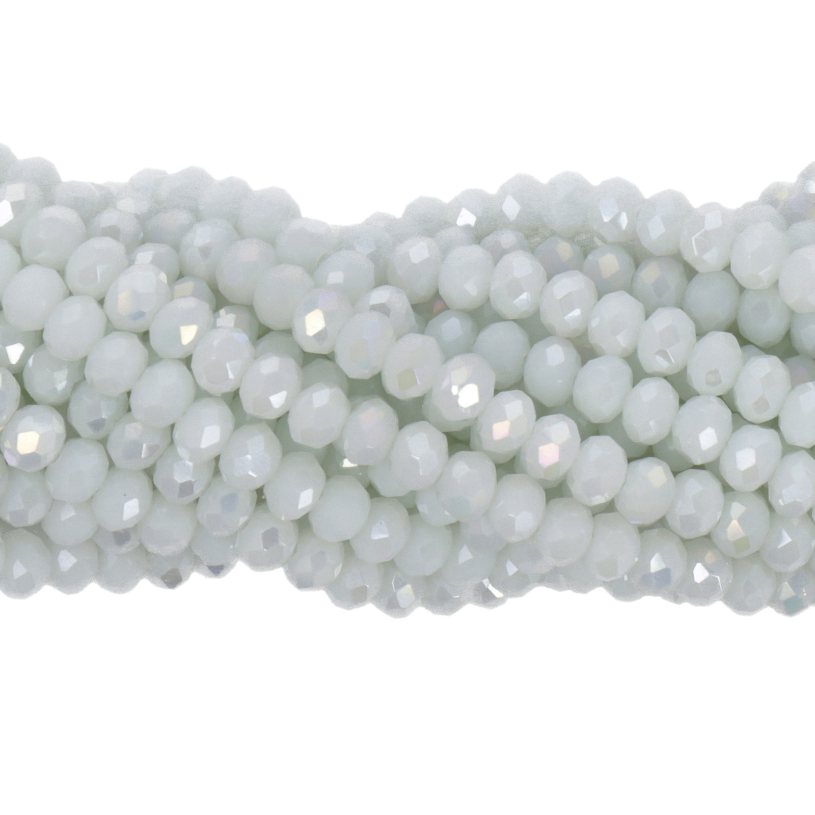 opaque white ab chinese crystal faceted roundelle 4x3mm | 1 strand